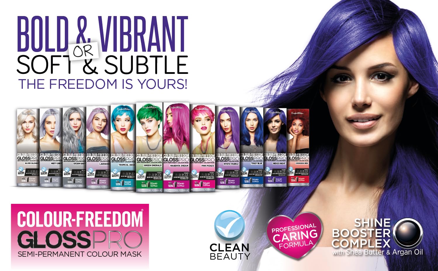 Knight & Wilson Colour Freedom Gloss Pro Indigo Semi-Permanent Hair Colour Mask 150ml with PurePlex 6