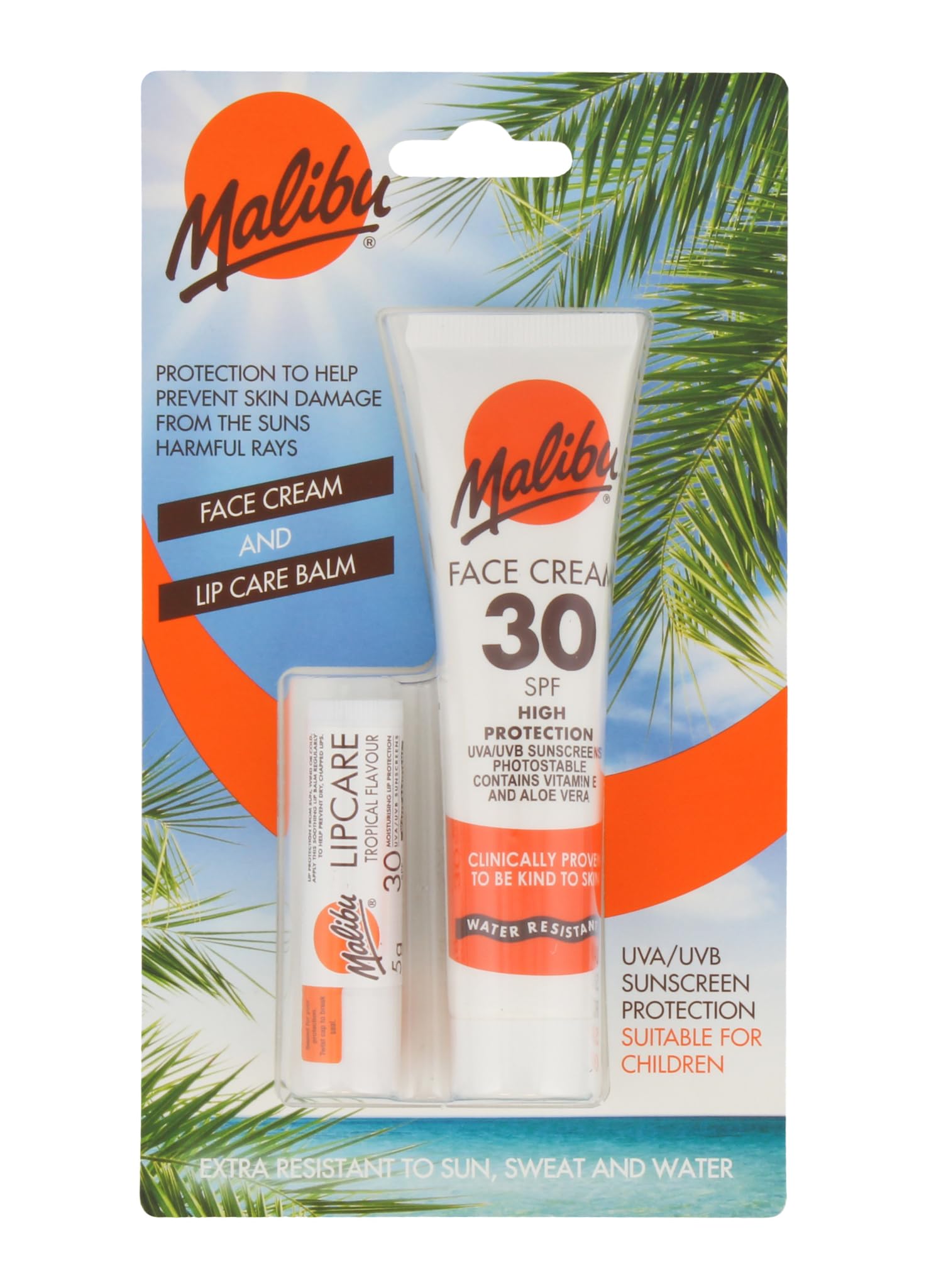 Malibu Duo Pack: SPF 30 Face Cream & Water Resistant Lip Balm Sun Protection