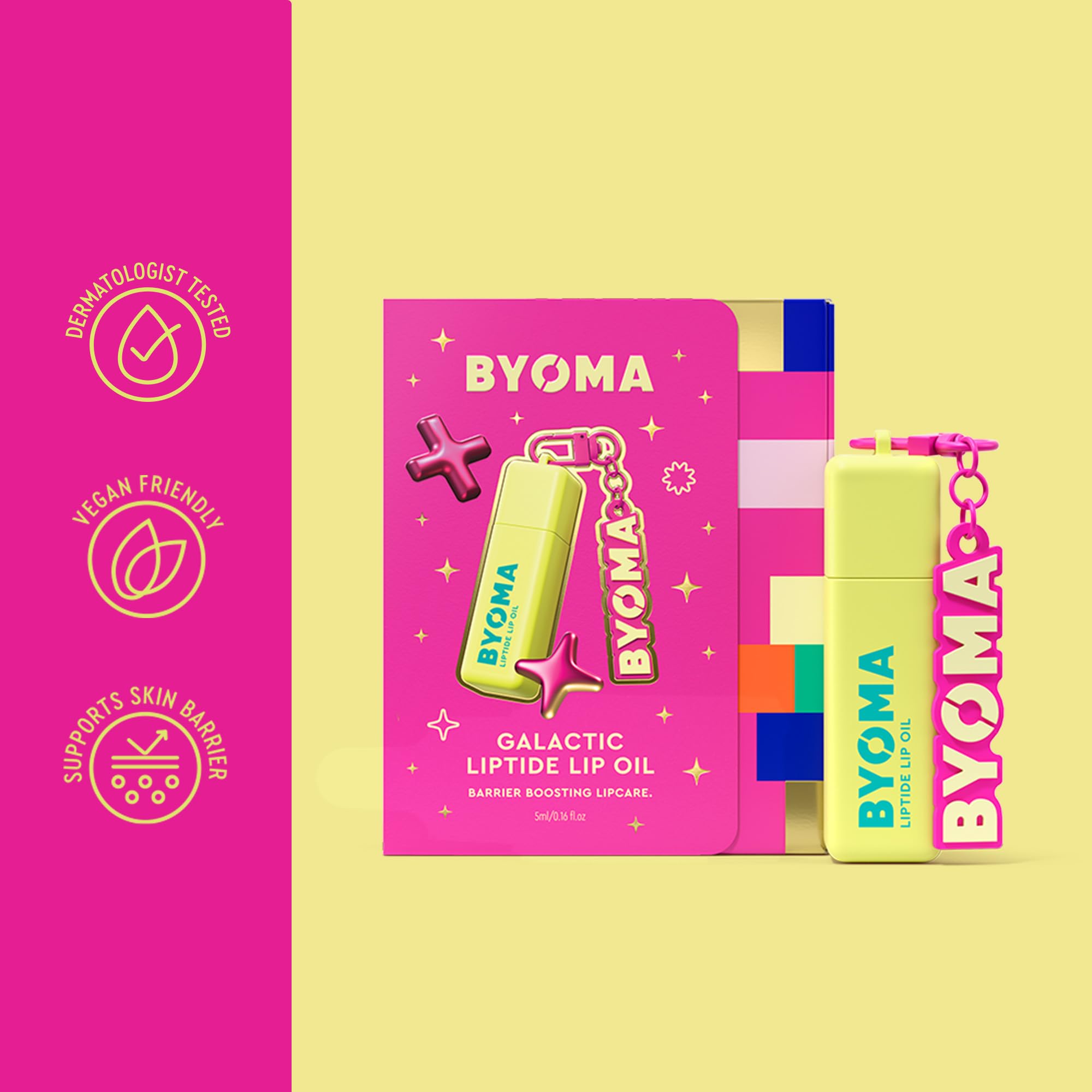 BYOMA Galactic Liptide Lippenöl (5 ml) – Nicht klebender Gloss mit Peptiden und Avocadoöl – Macht die Lippen weich, polstert sie auf, spendet Feuchtigkeit, vegan – inklusive exklusivem Liptide-Schlüsselanhänger 6
