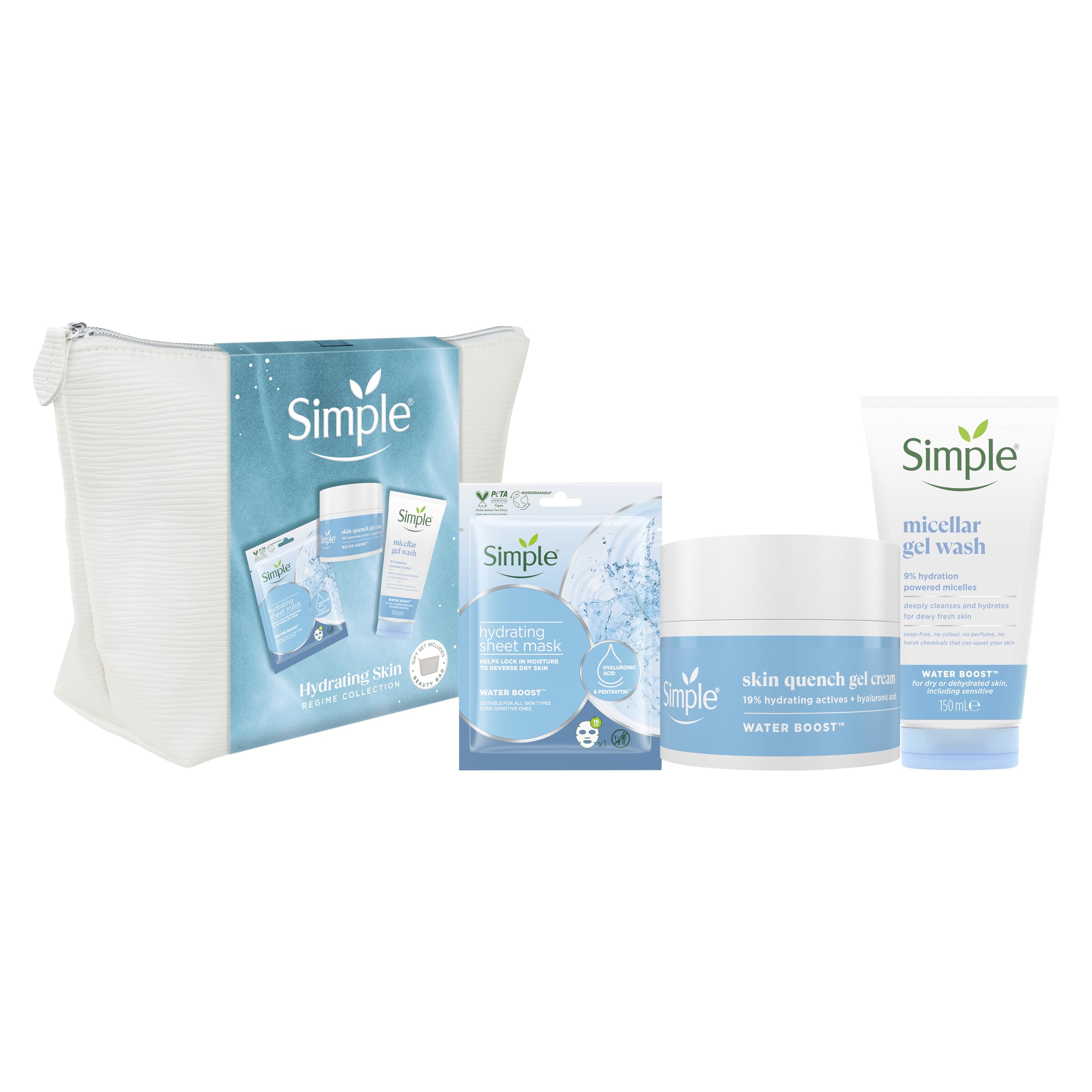 Simple Hydrating Skin Regime Gift Set with Gel Wash, Sheet Mask, and Gel Cream