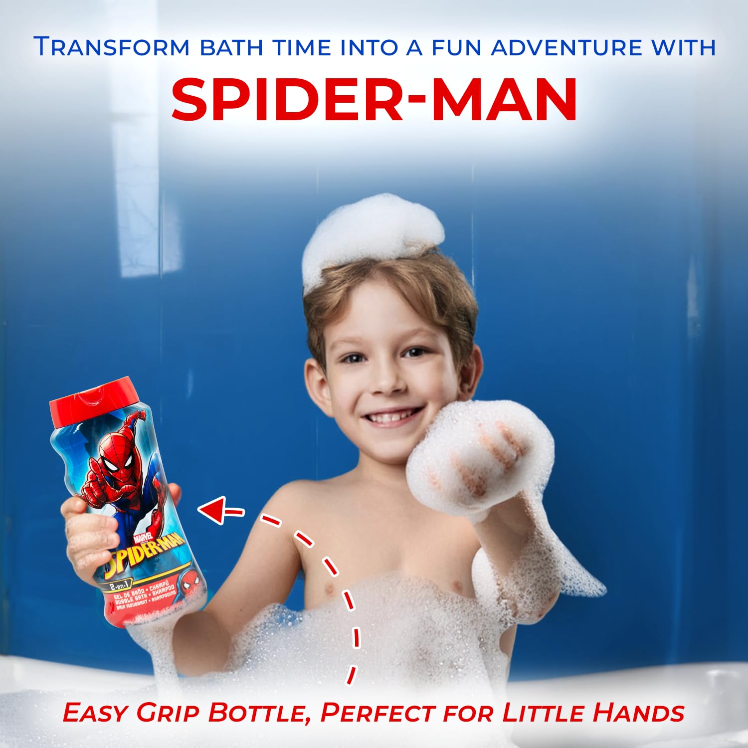 JingHe Spiderman 2-in-1 Kids Bubble Bath & Shampoo with Vitamin E & A 5