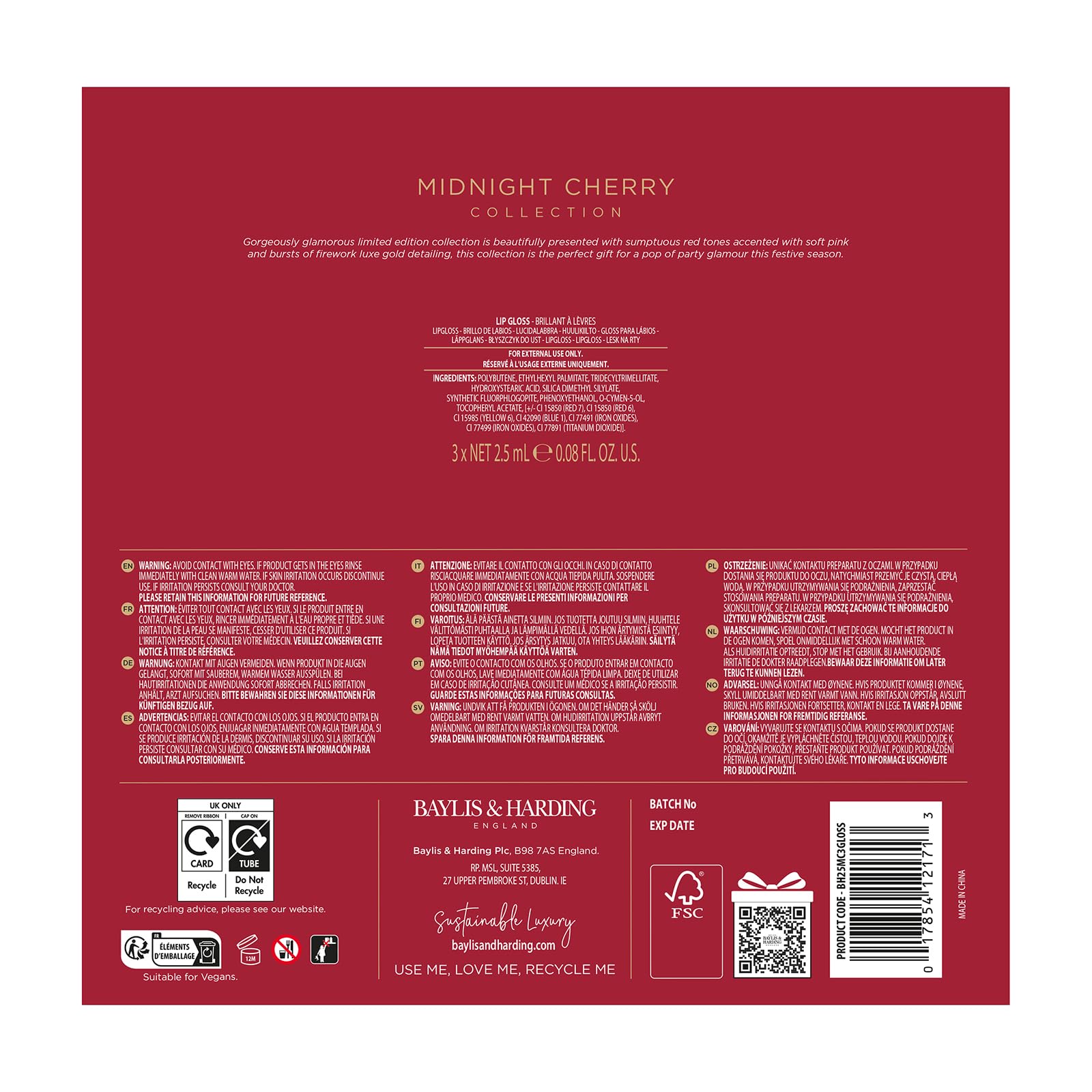 Baylis & Harding Midnight Cherry Glossy Lip Trio Gift Set - Vegan Friendly 7