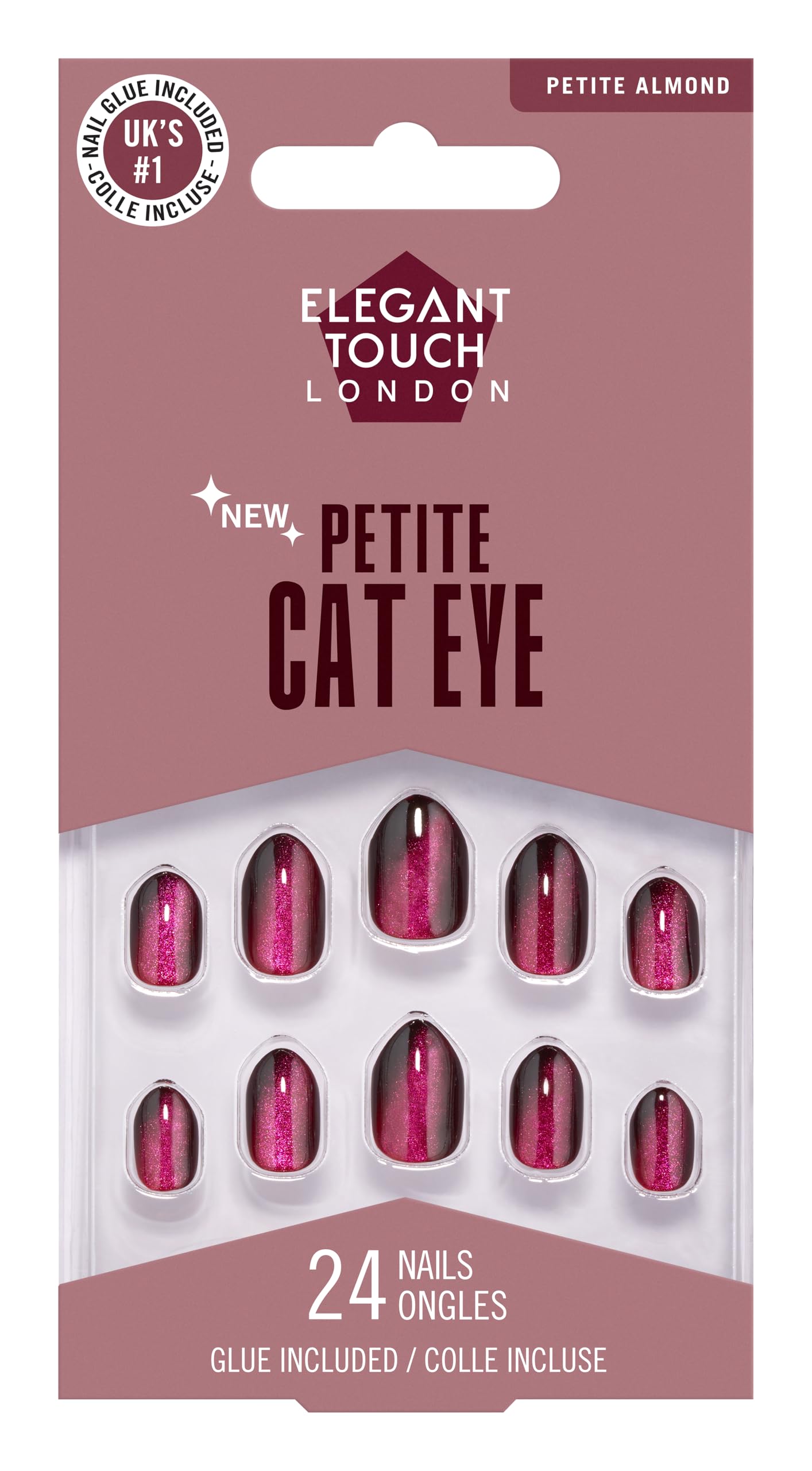 Elegant Touch Petite Gel Finish Crimson Sparkle False Nails with Shimmer