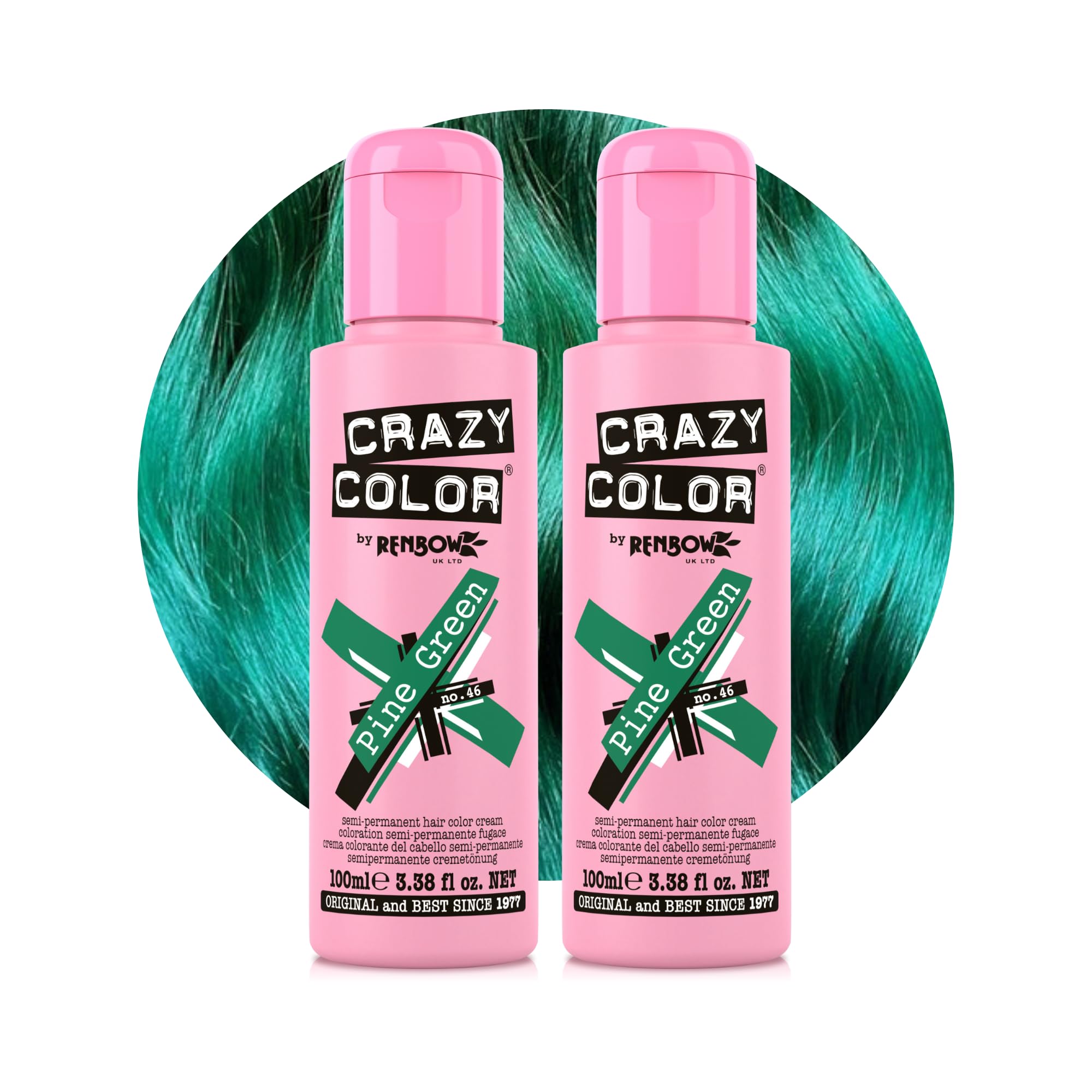 Crazy Color Vibrant Pine Green Semi-Permanent Duo Haarfarbe. Hochpigmentierte, dunkelgrüne, pflegende und ölspendende vegane Formel | Ohne Bleichmittel oder Ammoniak | 200 ml