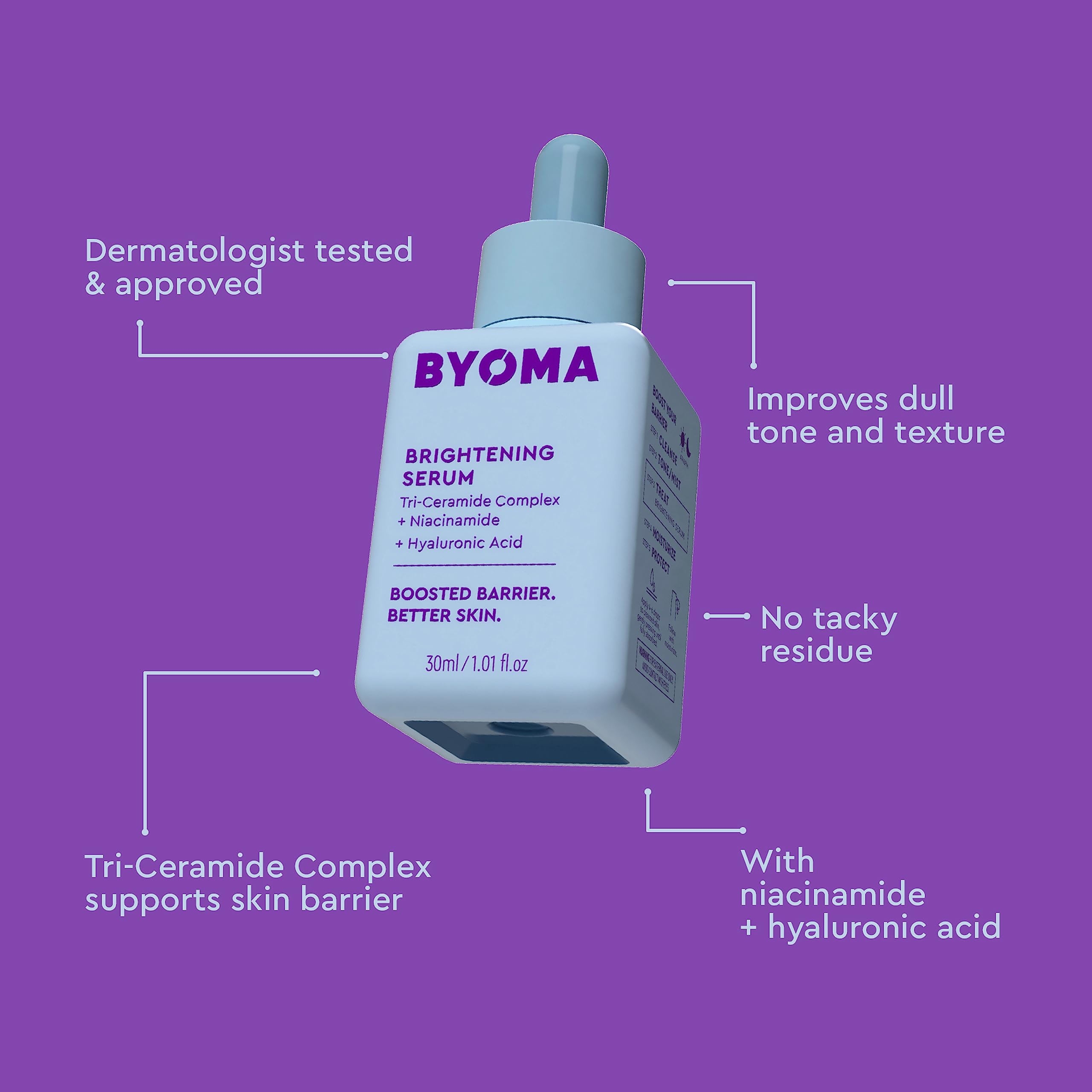 BYOMA Brightening Serum Refill (30ml) with Hyaluronic Acid, Niacinamide & Ceramides 5