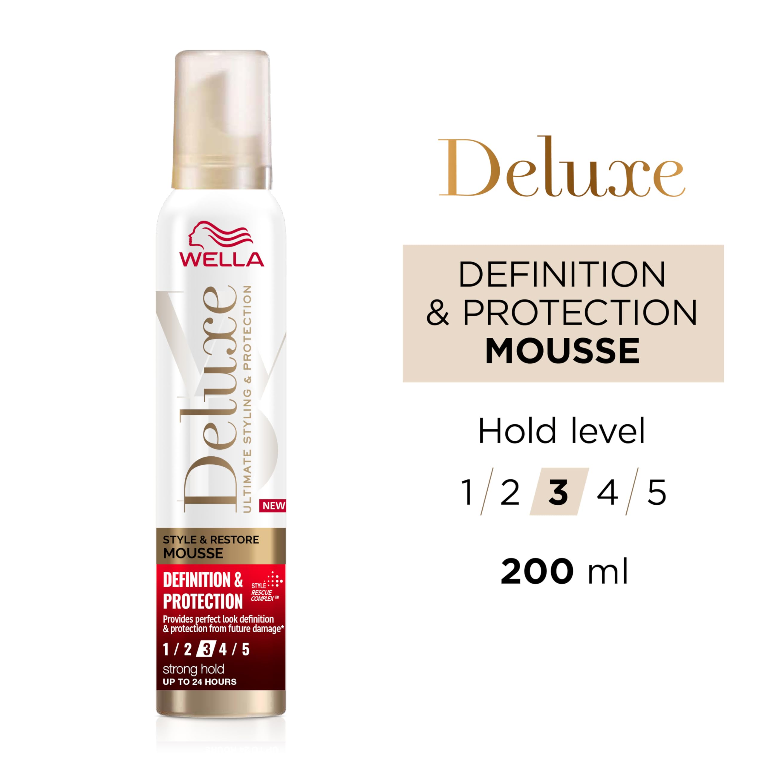 Wella Deluxe Definition & Protection Mousse, 200ml - Strong Hold Styling Foam