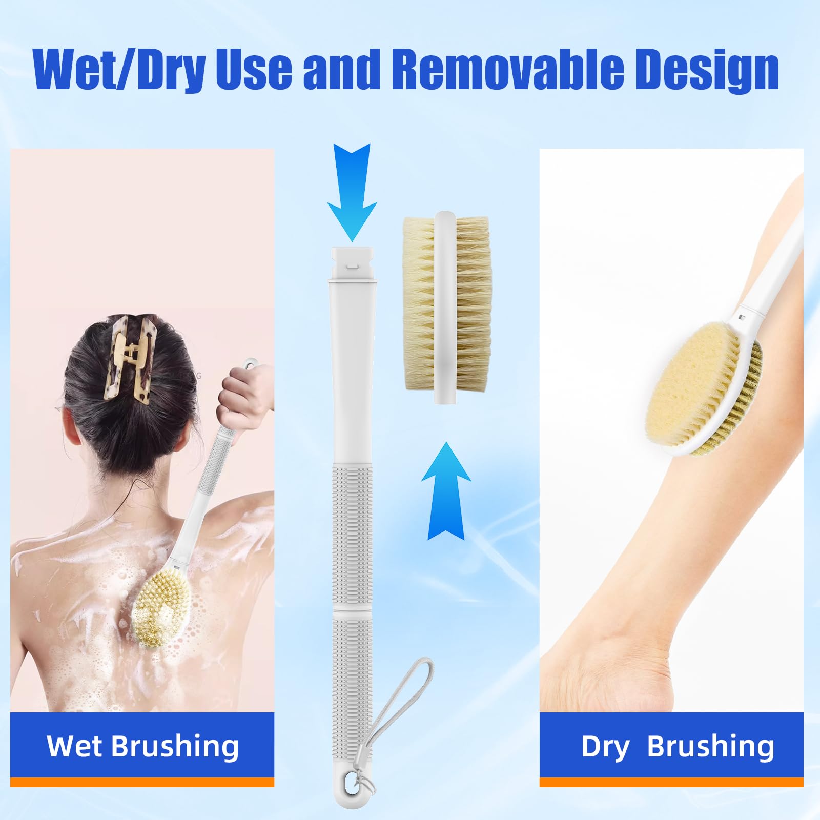 MOXYOY Dual-Sided Back Scrubber with 44cm Anti-Slip Handle for Exfoliation 3