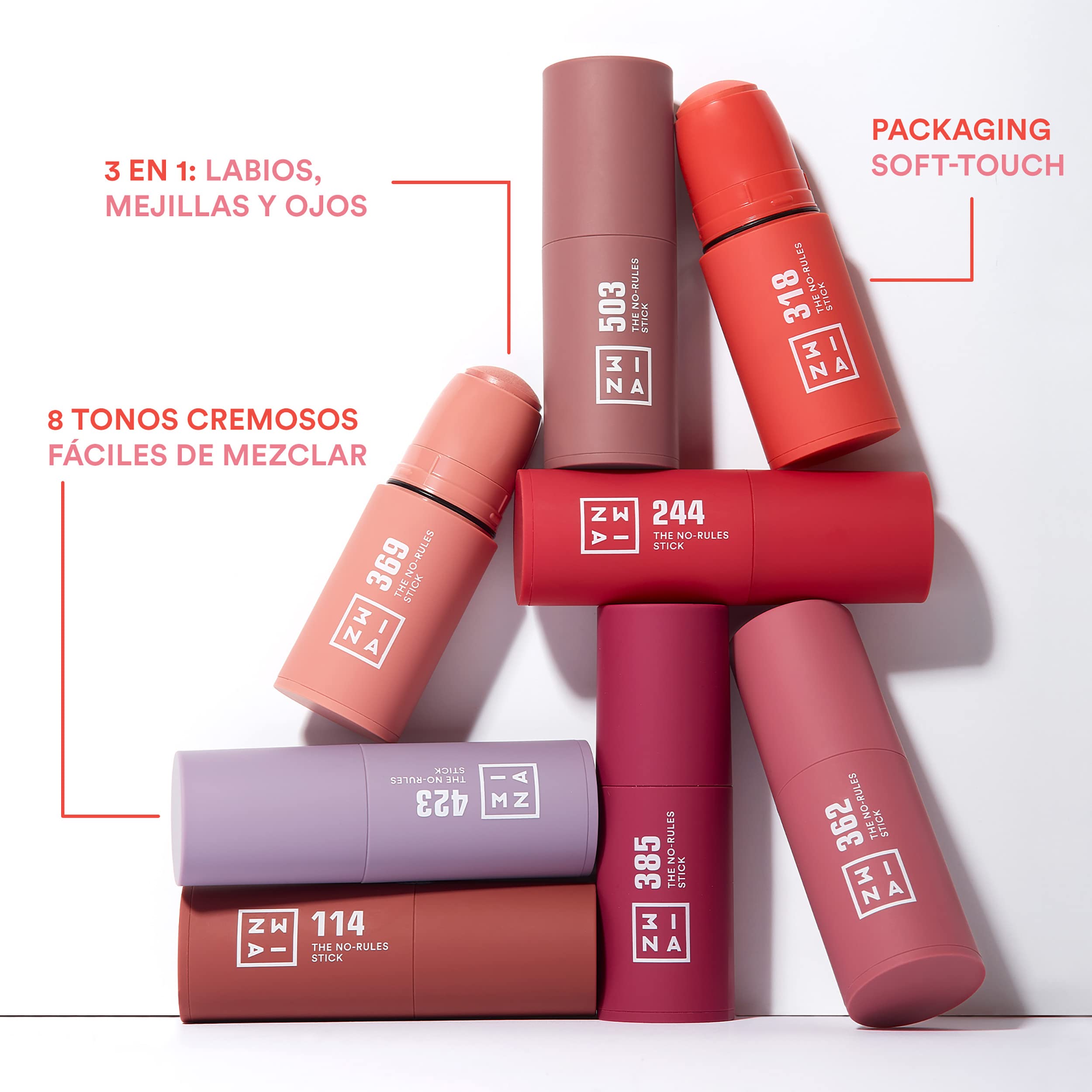 3INA The No-Rules Stick 369 - Vegan Matte Blush, Eyeshadow & Lipstick with Hyaluronic Acid