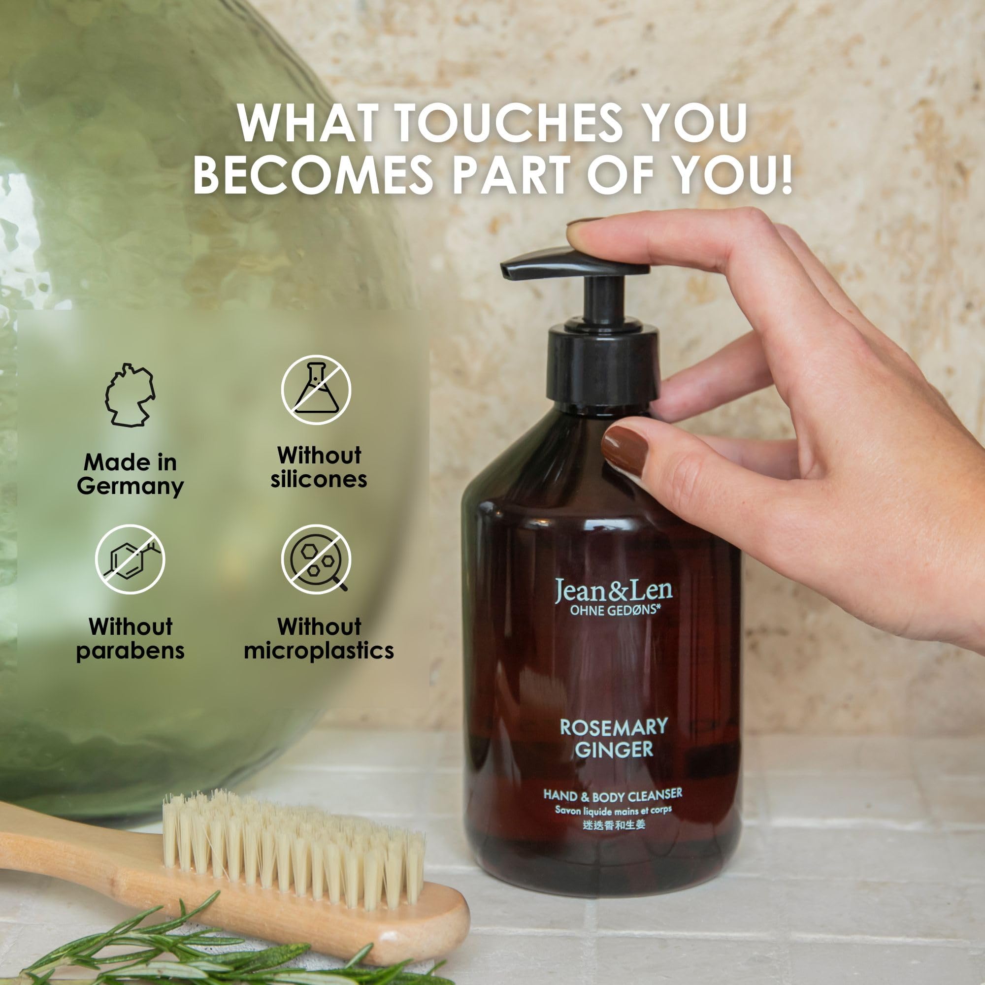 Jean&Len Hand & Body Cleanser with Rosemary & Ginger, Vegan, 500 ml 5