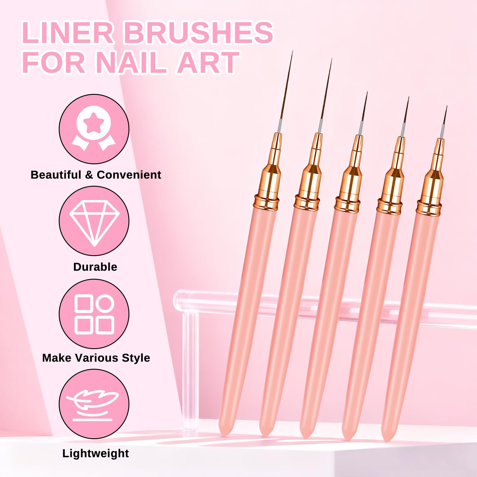 MOXYOY 5Pcs Fine Thin Nail Art Liner Brushes Set for Detailed Painting 4