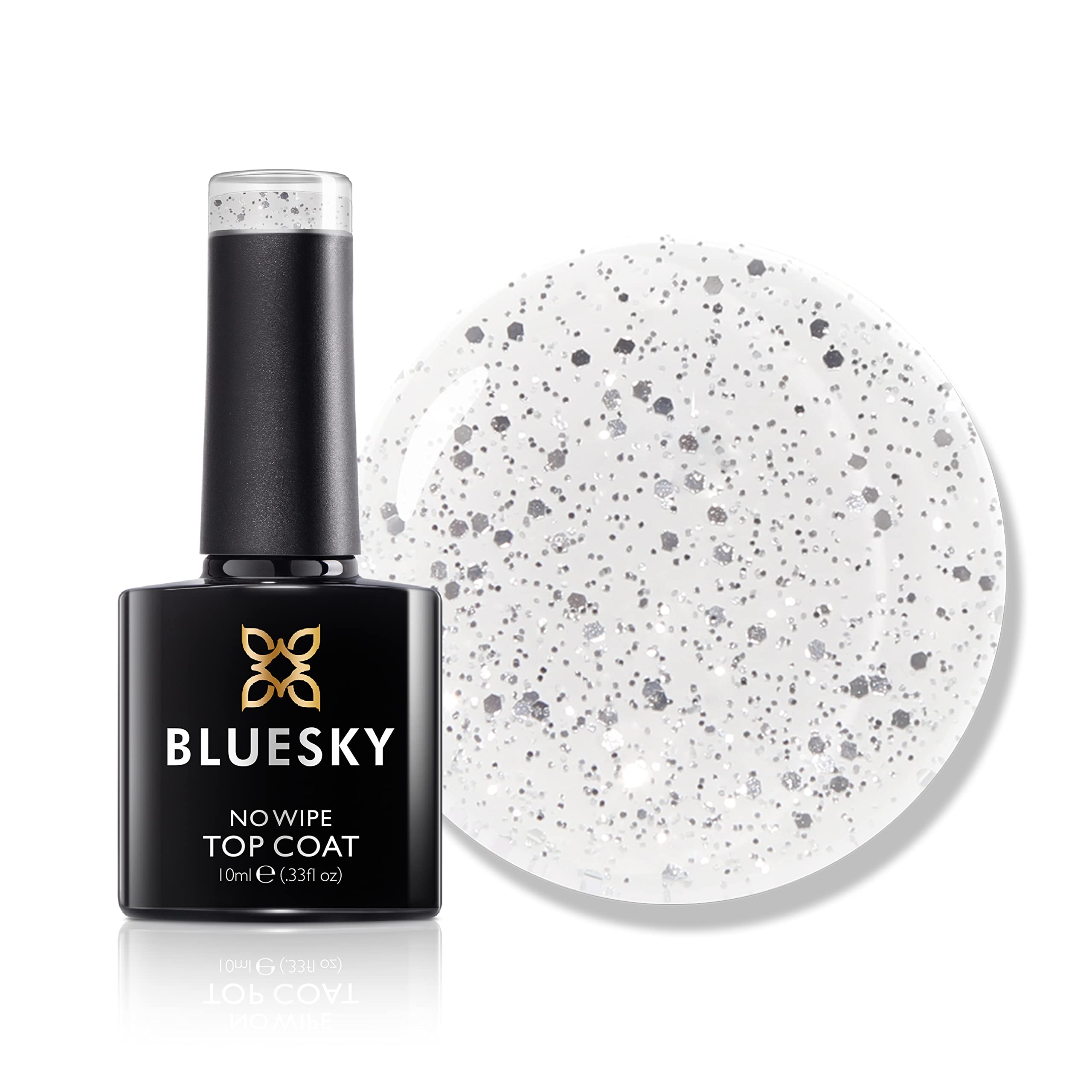 Bluesky Glitter No Wipe Top Coat (GTC05) - Invitation Only, Silver, 10 ml, UV LED Curing Required