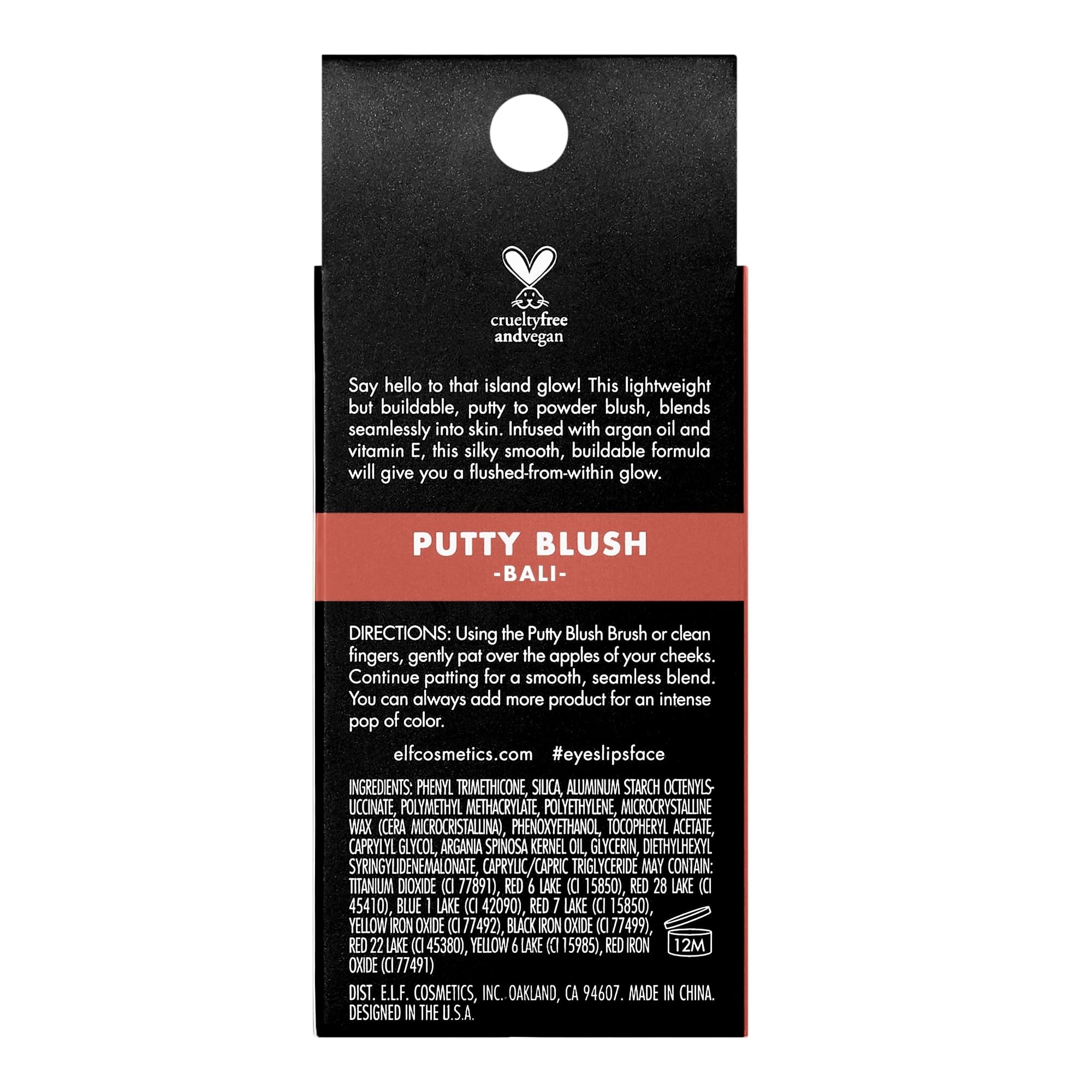 elf Putty Blush, cremige und hochpigmentierte Formel, angereichert mit Arganöl und Vitamin E, Bali, 0,35 oz (10 g) 5