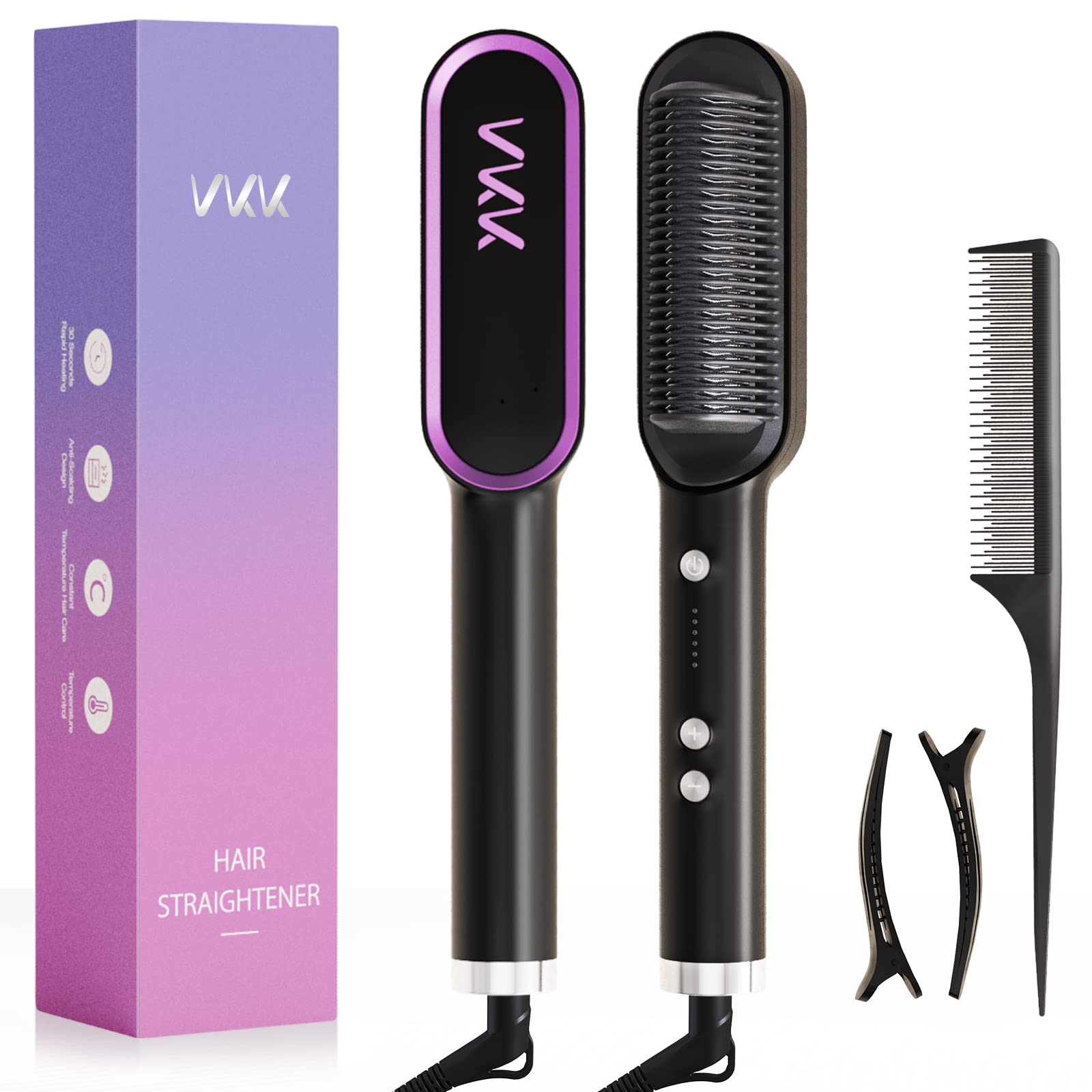 VKK Fast Heating Hair Straightener Brush with 5 Adjustable Temperatures