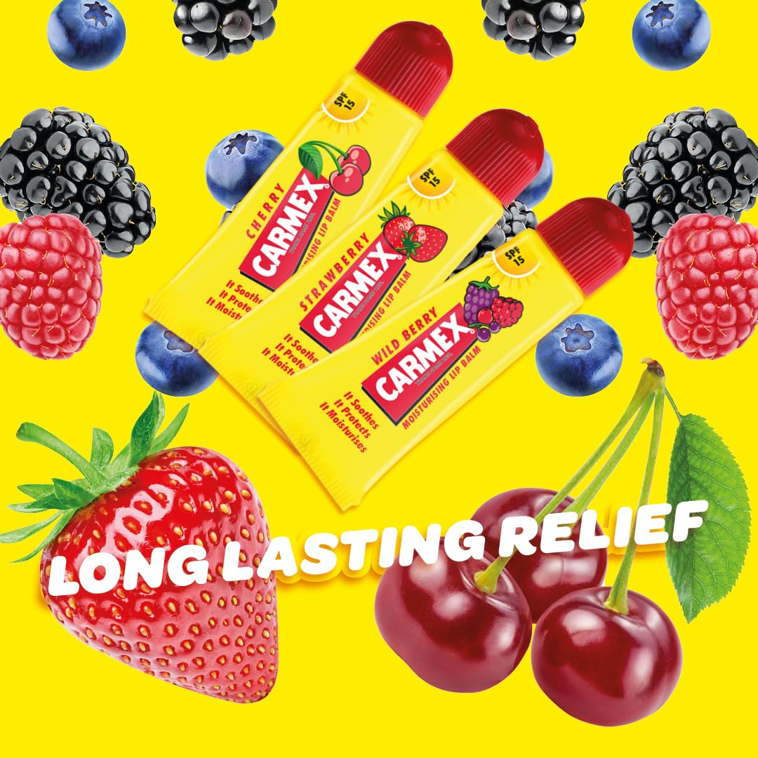 Carmex Fruity Trio Lip Balm Set: Cherry, Berry & Strawberry with SPF 15 Protection 5
