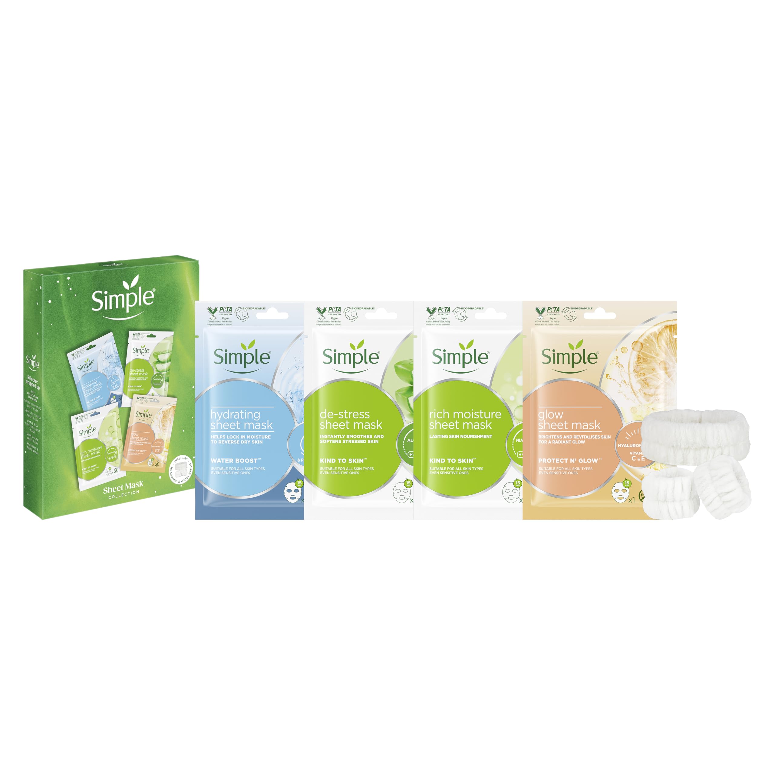 Simple Sheet Mask Collection Gift Set with 4 Favourite Masks and Accessories