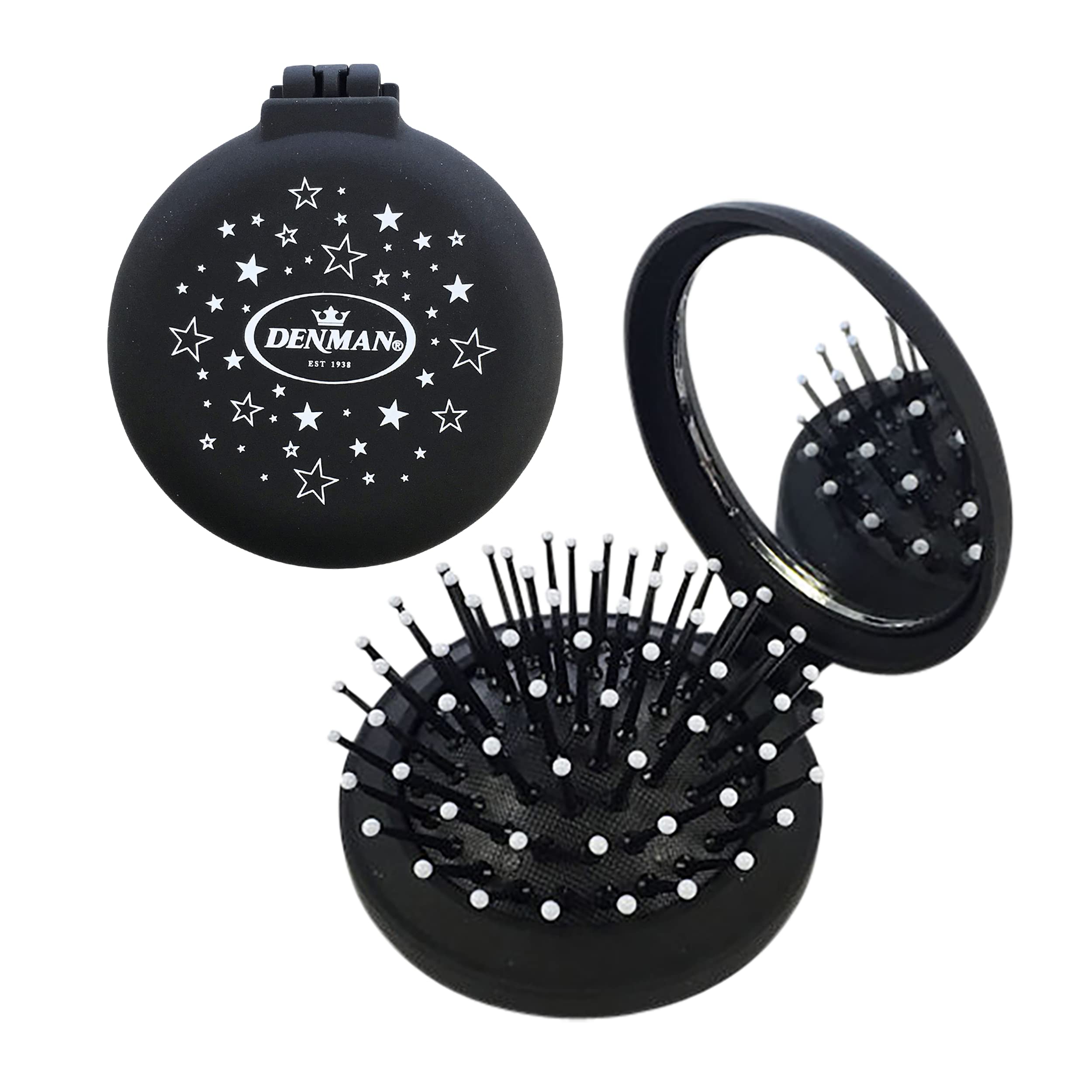 Denman D7 Compact Popper Hairbrush with Mirror - Travel Sized Styling Tool