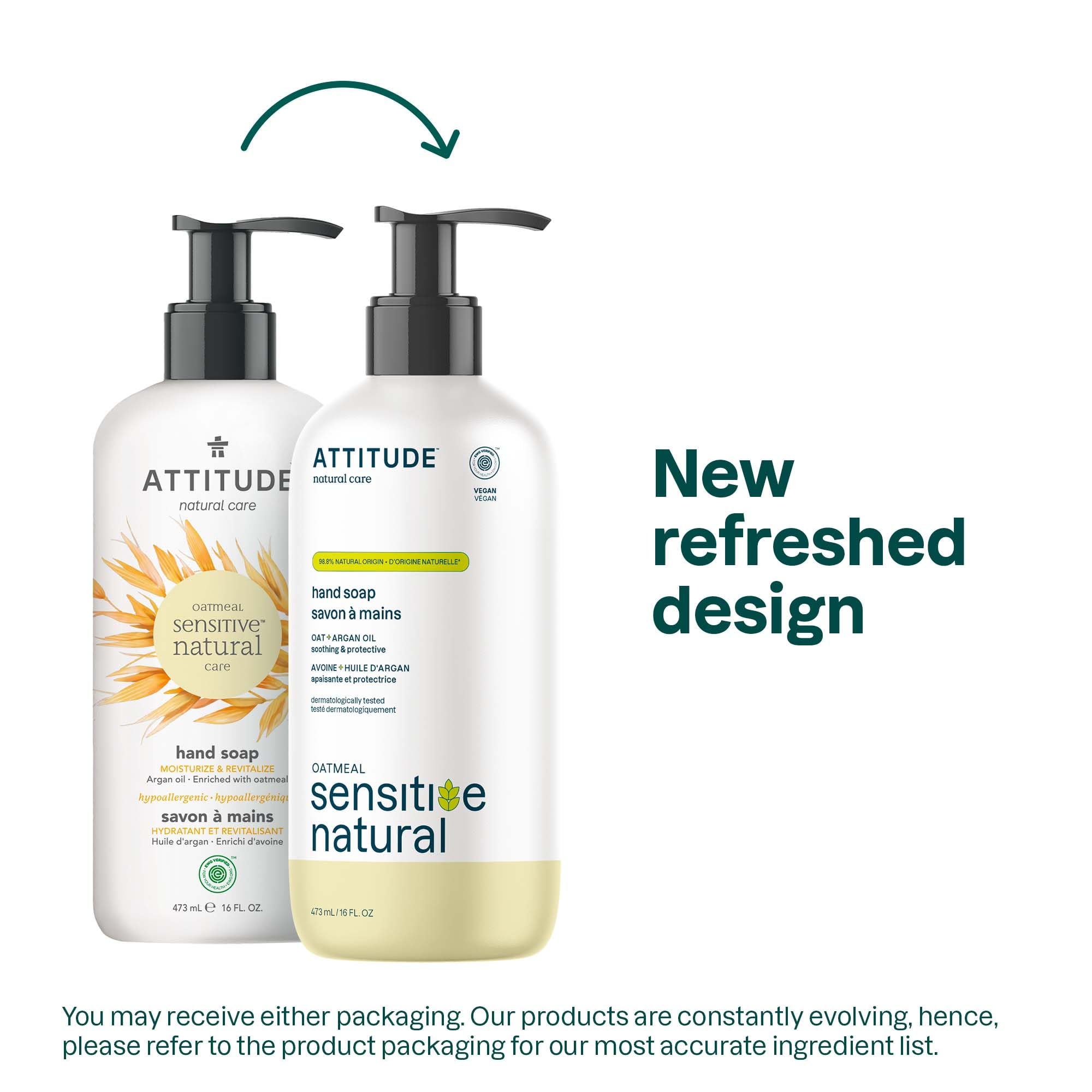 ATTITUDE Sensitive Hand Soap with Oat Extract & Argan Oil, Vanilla Cream Scent, EWG Verified