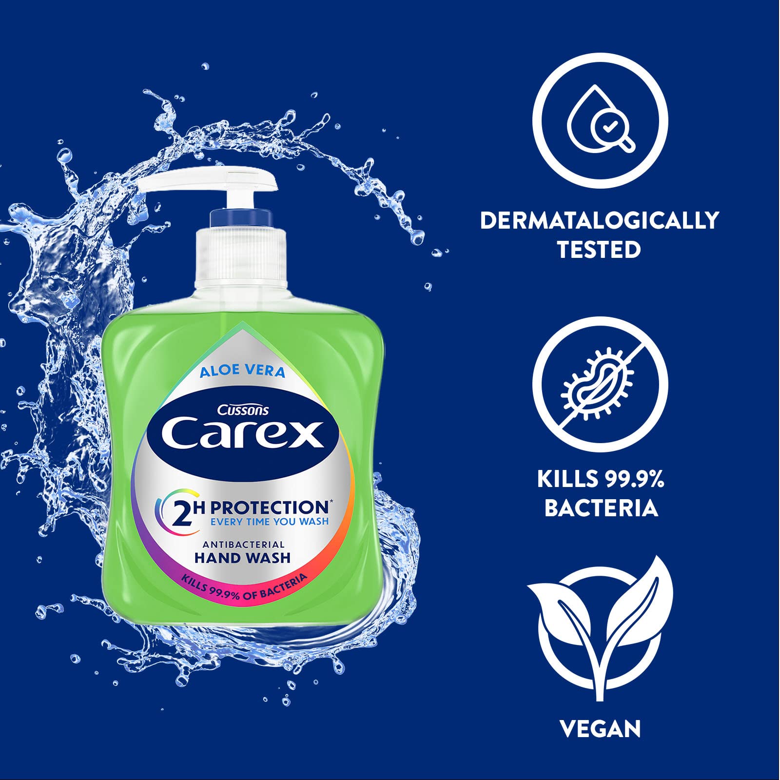 Carex Antibacterial Aloe Vera Hand Wash, Natural Moisturisers, 2 Hour Protection, Bulk Pack of 6 x 250ml 3