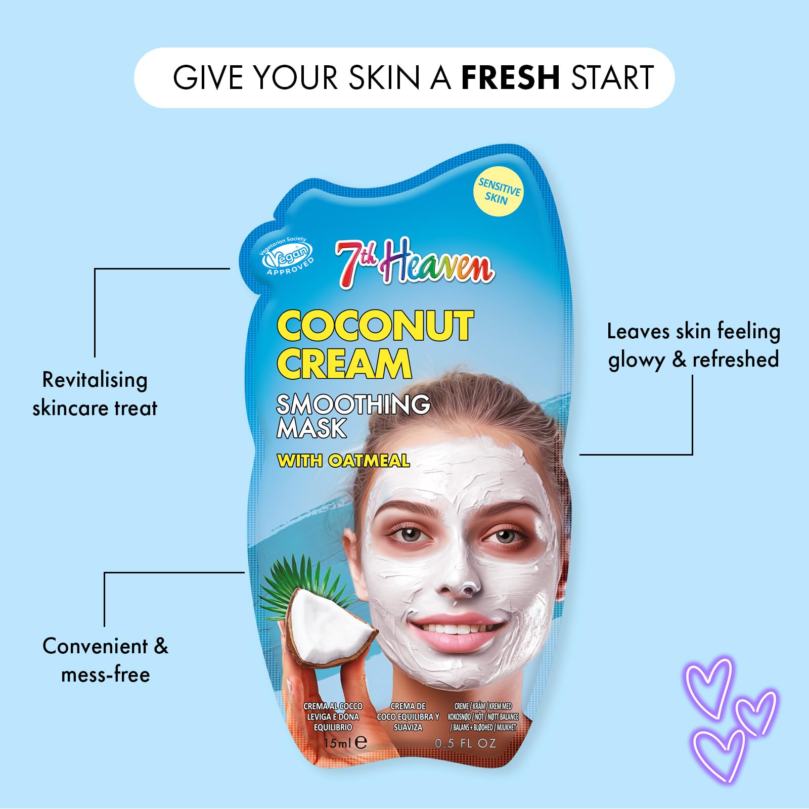 7th Heaven Coconut Cream Face Mask with Oatmeal for Sensitive & All Skin Types