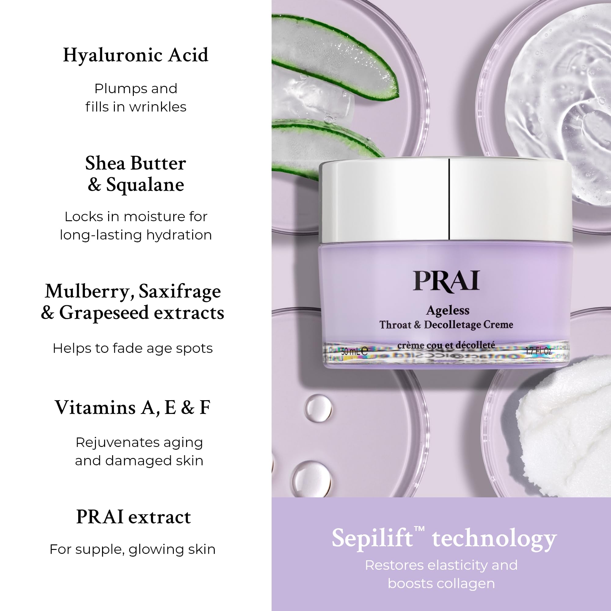 PRAI Ageless Hals- und Dekolletécreme 50 ml – Anti-Aging- und kollagenfördernde Hautpflegecreme – Strafft und festigt die Haut, reduziert Falten – Luxuriöse Halspflege mit Hyaluronsäure – Sichtbare Ergebnisse in 7 Tagen 3