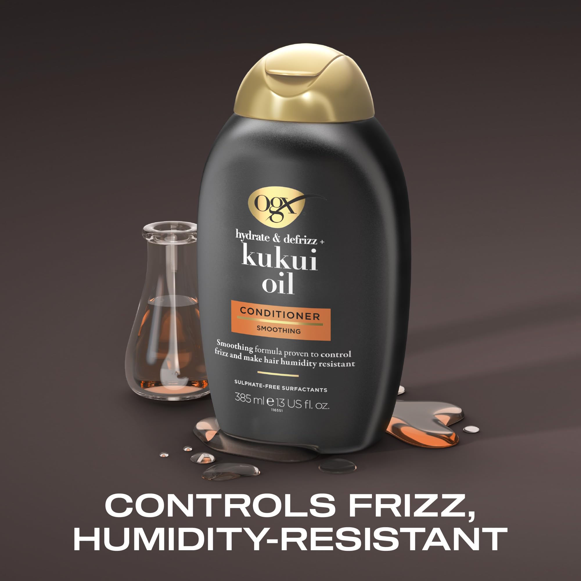 OGX Kukui Oil Shampoo for Frizzy Hair, Humidity Resistant, 385ml 3