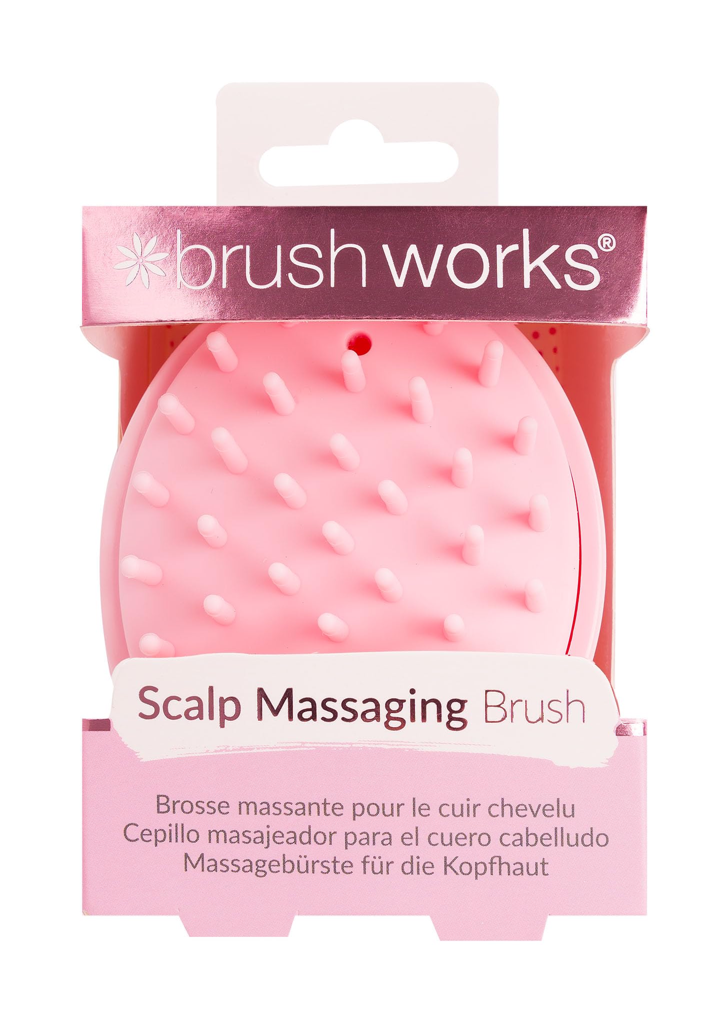 Brushworks Scalp Massaging Brush (Pink) – Flexible Bristle Scalp Scrubber for Deep Cleanse