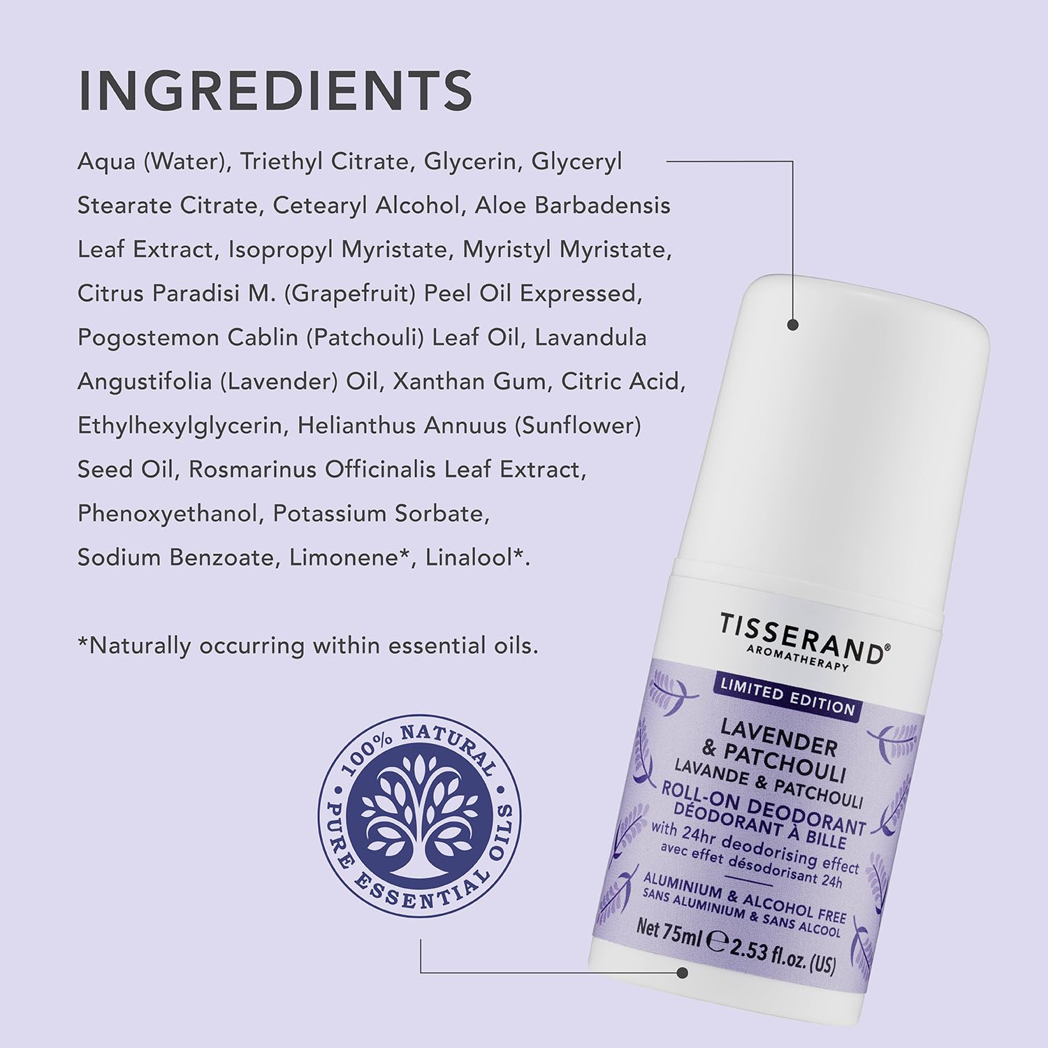 Tisserand Natural Roll-On Deodorant - Lavender & Patchouli - Unisex - 75ml 7
