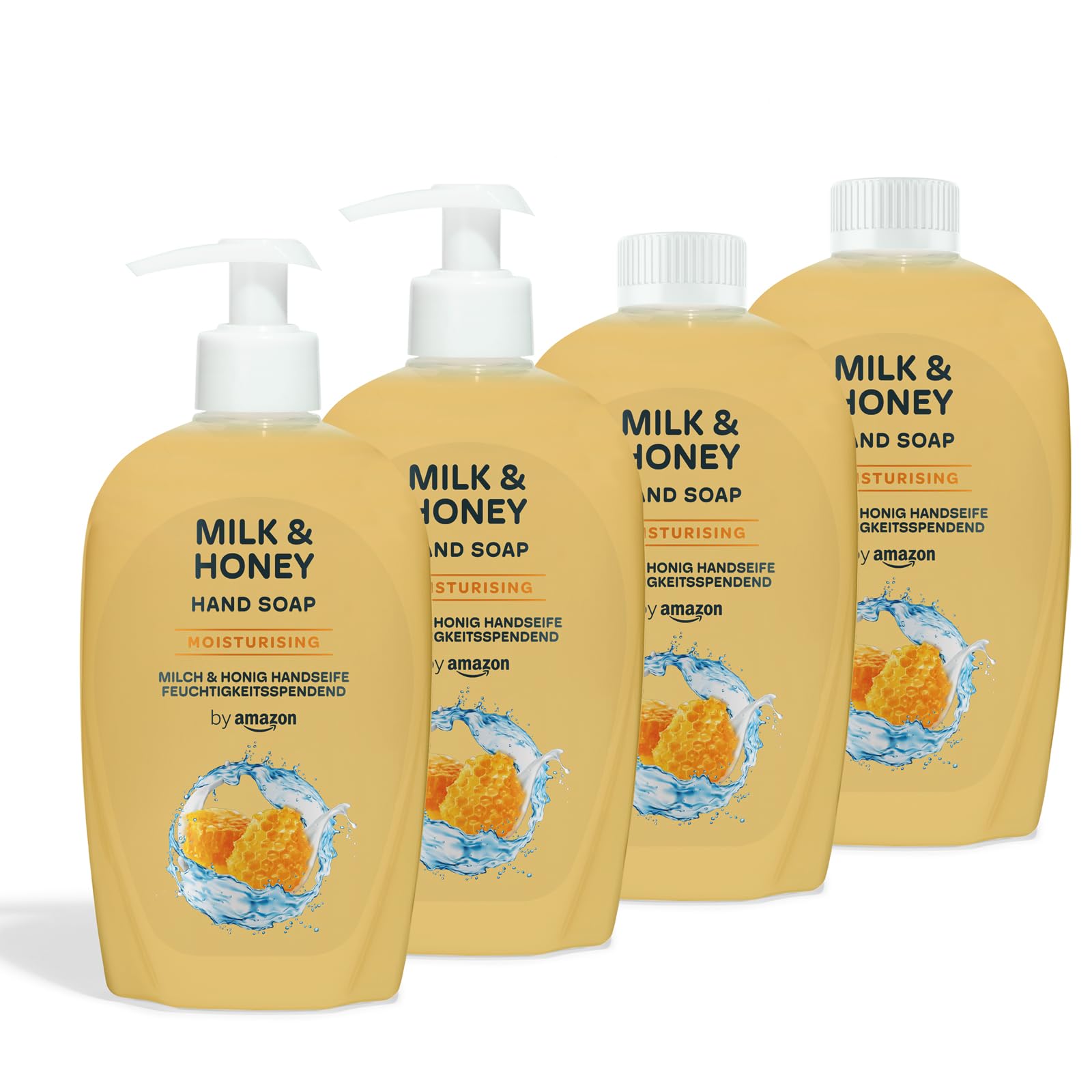 by Amazon Milk & Honey Hand Soap - 4 x 500ml Set with Pump and Refill Bottles
