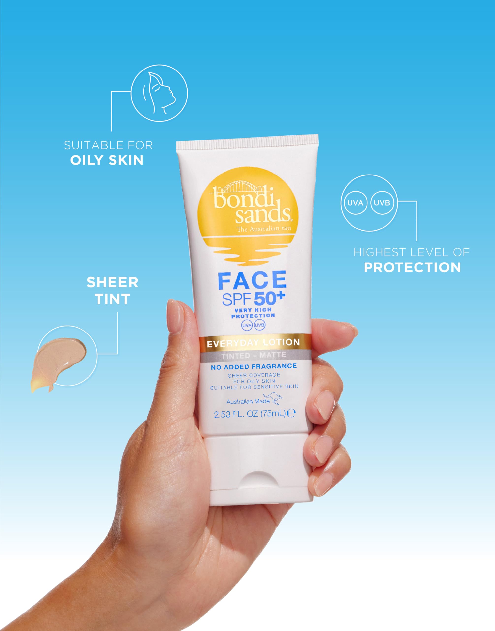 Bondi Sands SPF 50+ Fragrance Free Matte Tinted Face Lotion 75mL for Oily Skin