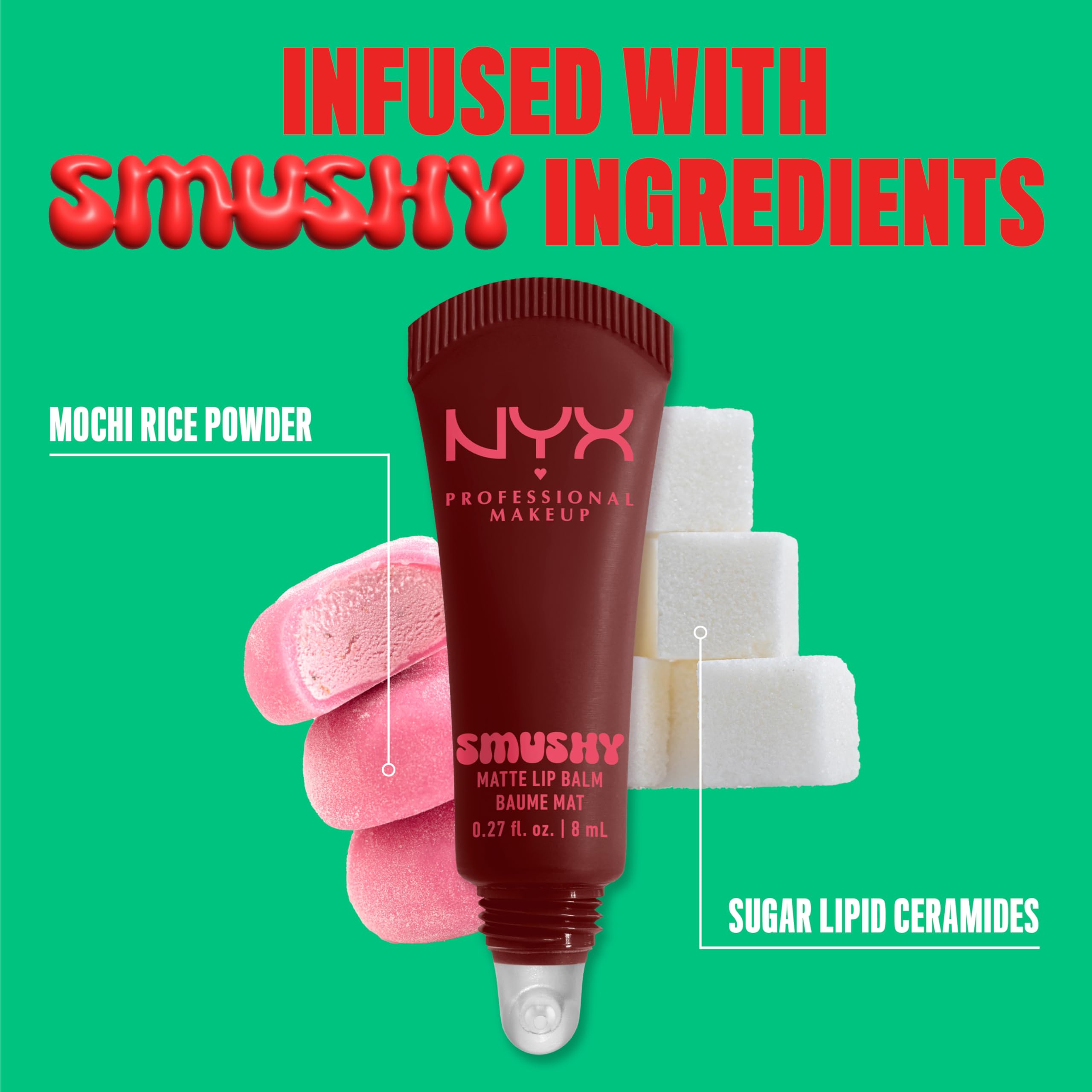 NYX Professional Makeup Smushy Matte Lip Balm, Hydrating Buildable Colour, Shade Smudge Fudge, 8ml 7