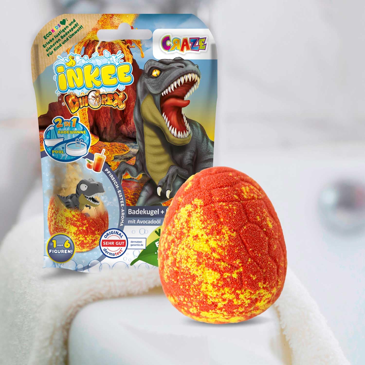 INKEE Surprise Dino Bath Bombs for Kids – 3 Pack Egg-Shaped Fizzies with Hidden Toy 4