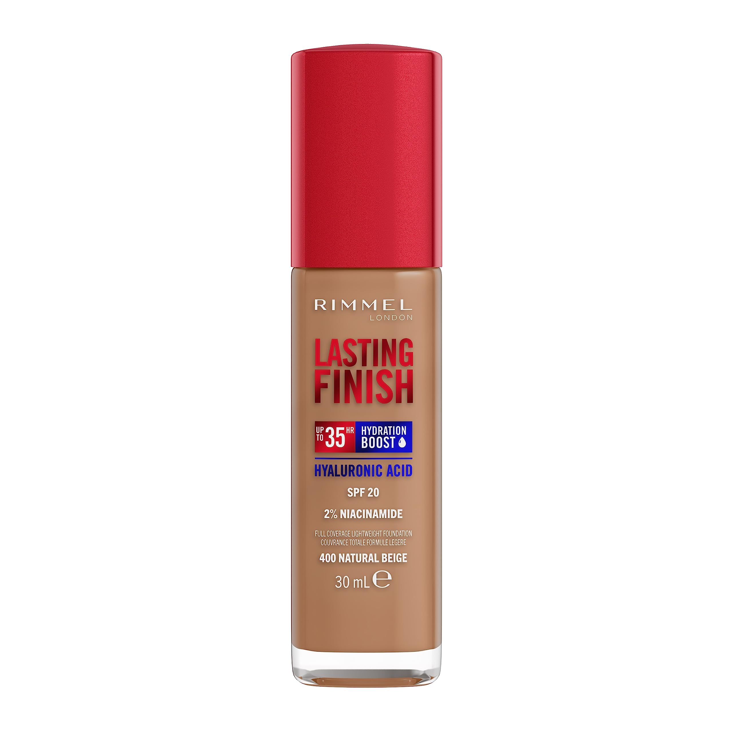 Rimmel Lasting Finish 35Hr Foundation 400 Natural Beige - Full Coverage, Hydrating, SPF20