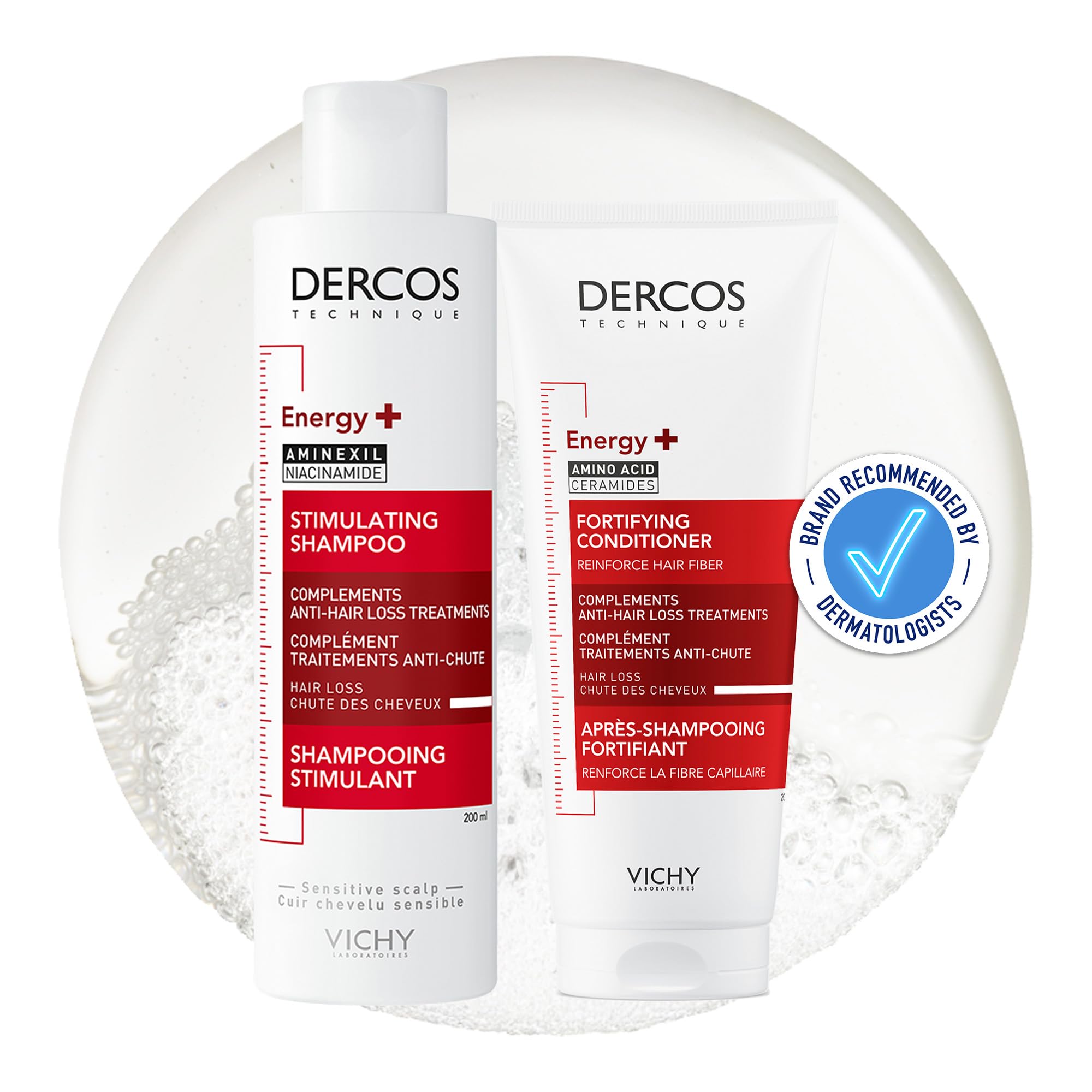 Vichy Dercos Energy+ Shampoo and Conditioner Duo Bundle with Aminexil