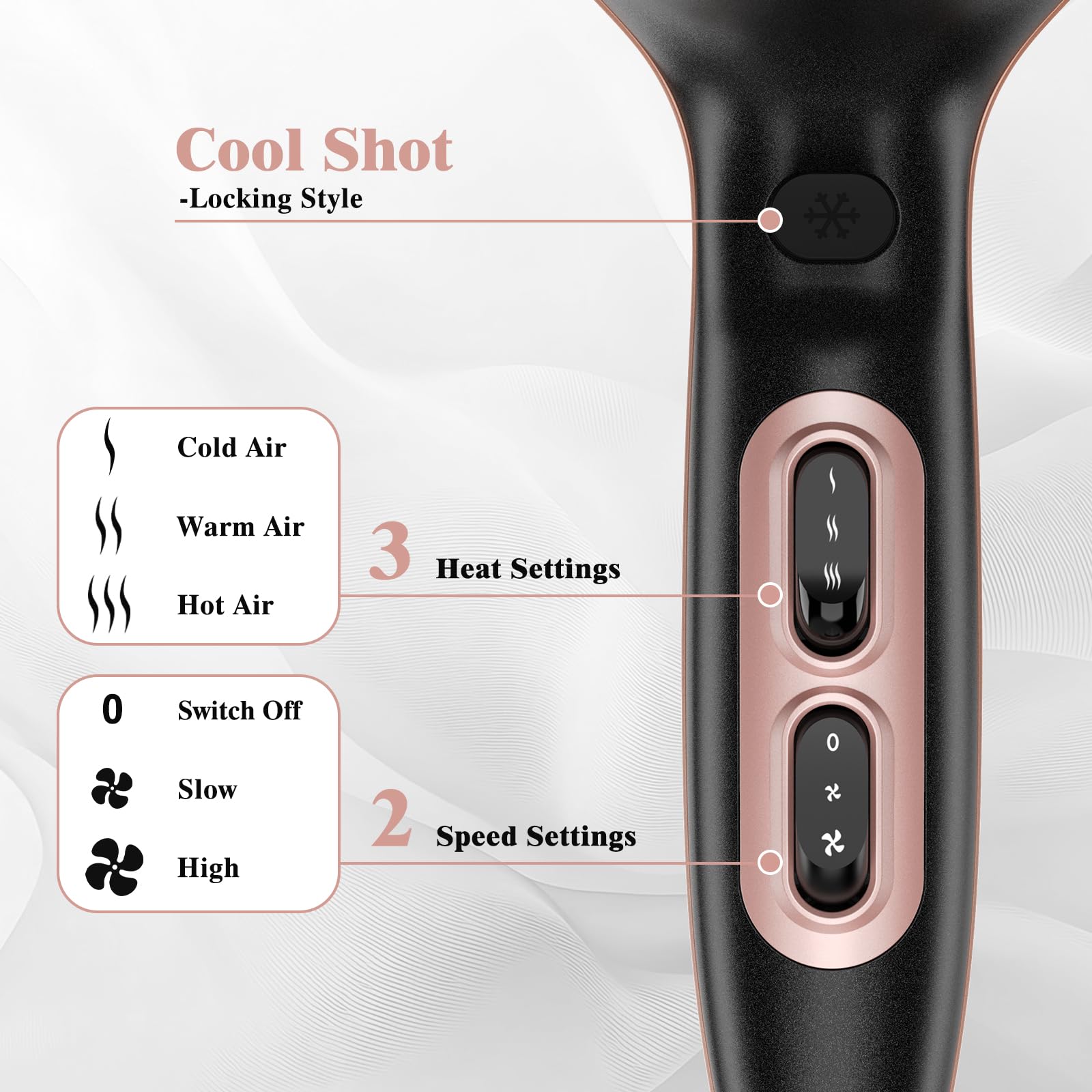 YASHE Professional 2000W Hair Dryer with Cool Shot, 2 Speeds & 3 Heat Settings 3