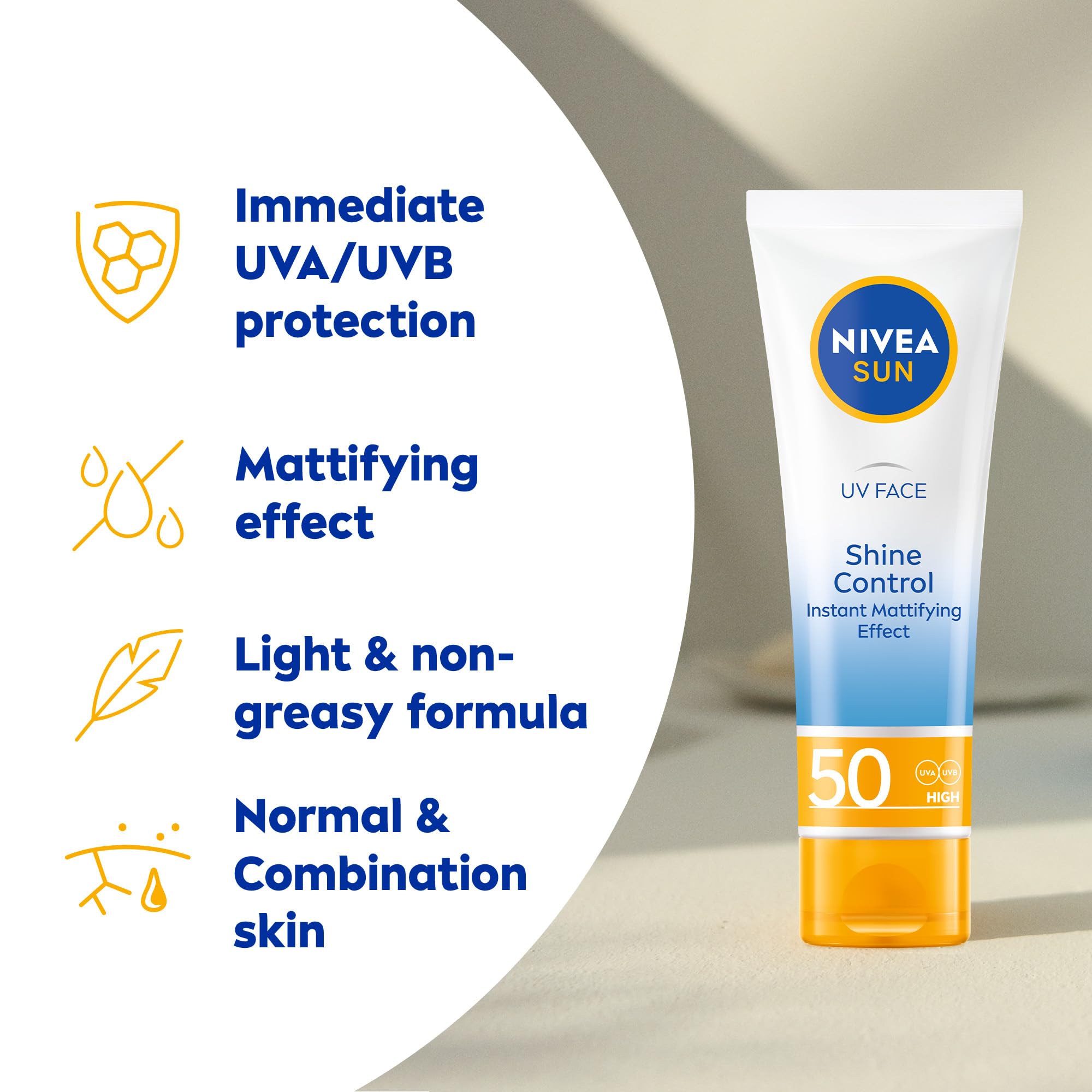 NIVEA Sun UV Face Shine Control Cream SPF 50 for Normal/Combination Skin (50ml)