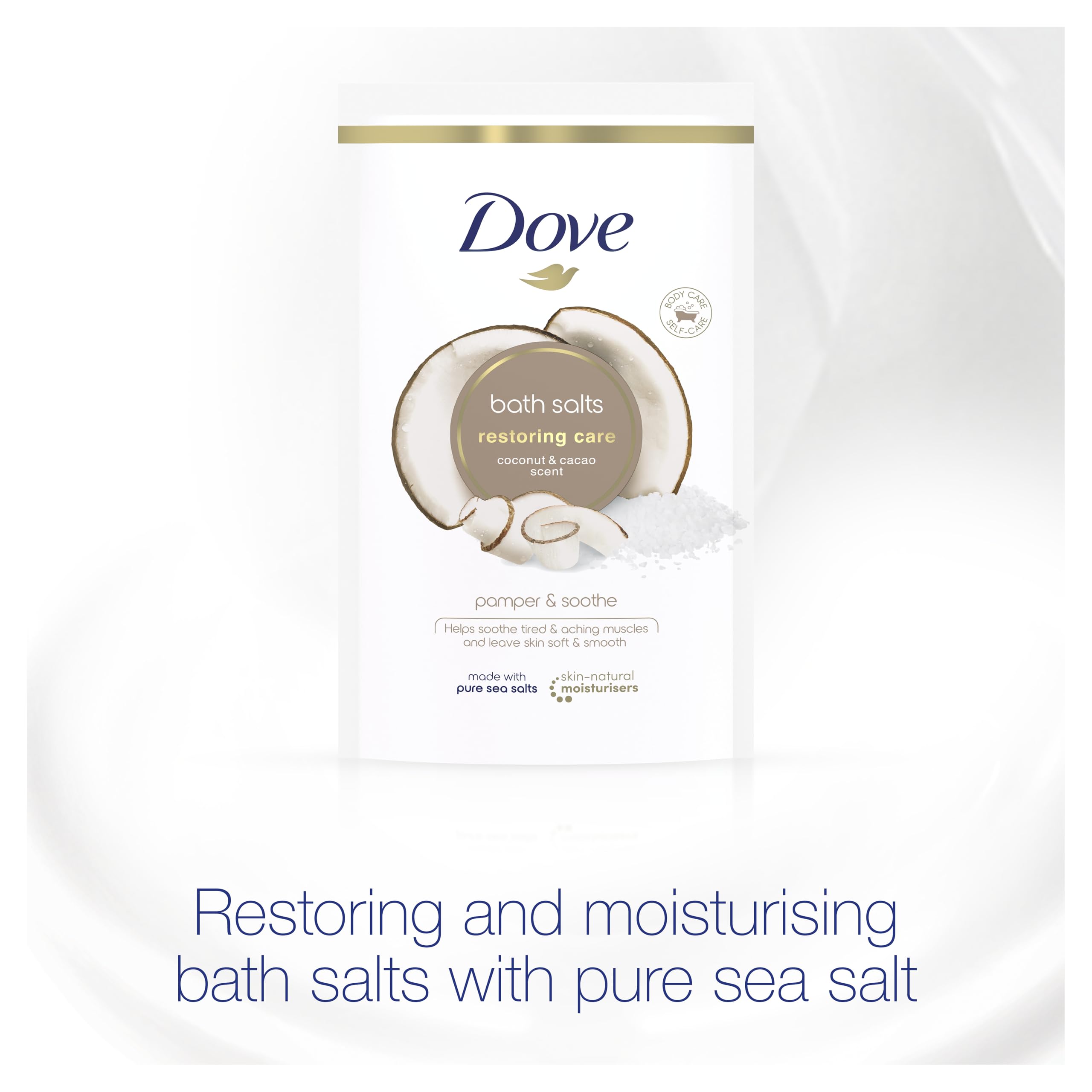 Dove Restoring Care Badesalz mit Kokosnuss und Kakao für natürliche Hautfeuchtigkeit 3