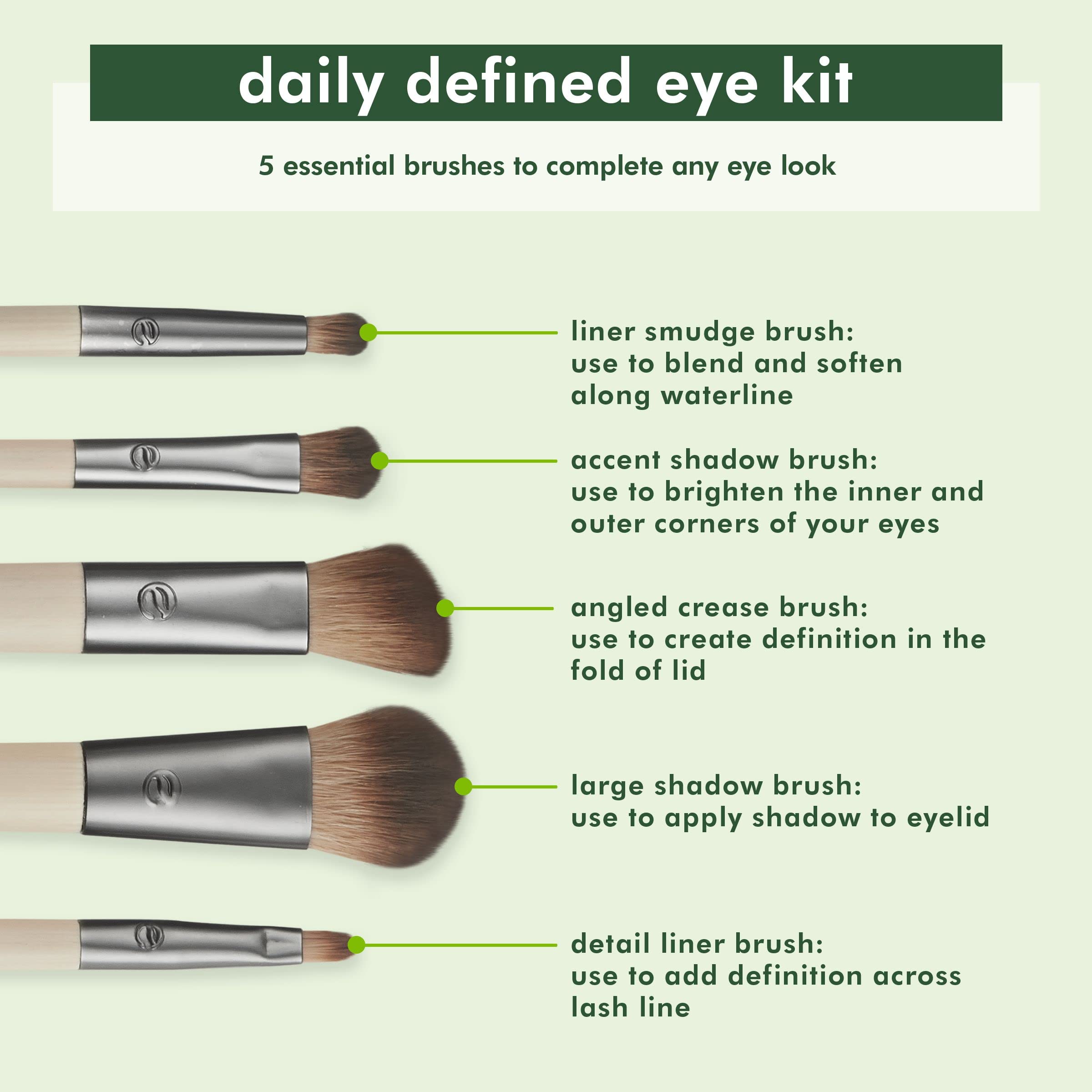 EcoTools Daily Defined Eye Brush Kit with Storage Tray, 5 Piece Synthetic Set 3