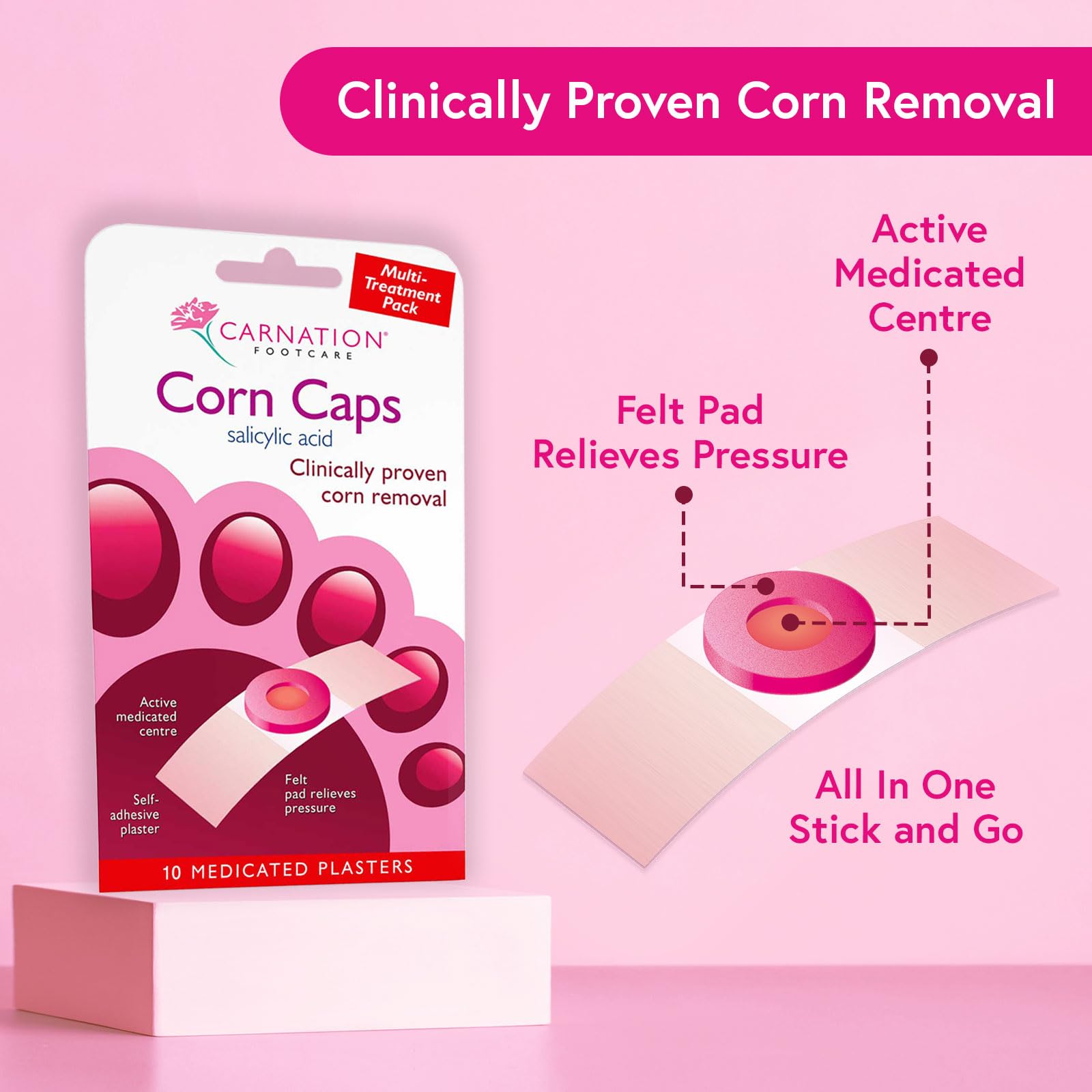 Carnation Footcare Corn Caps x 10 Medicated Treatment for Corn Removal