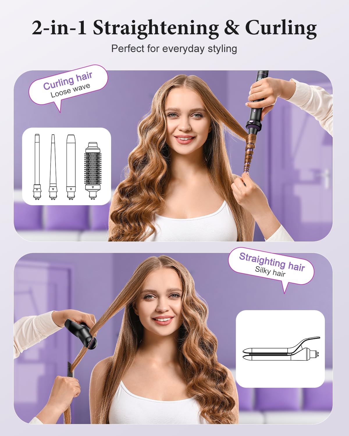 BESTOPE PRO 5-in-1 Hair Styling Set: Curling Wand, Straightener, Thermal Brush & 13 Temp Controls 6
