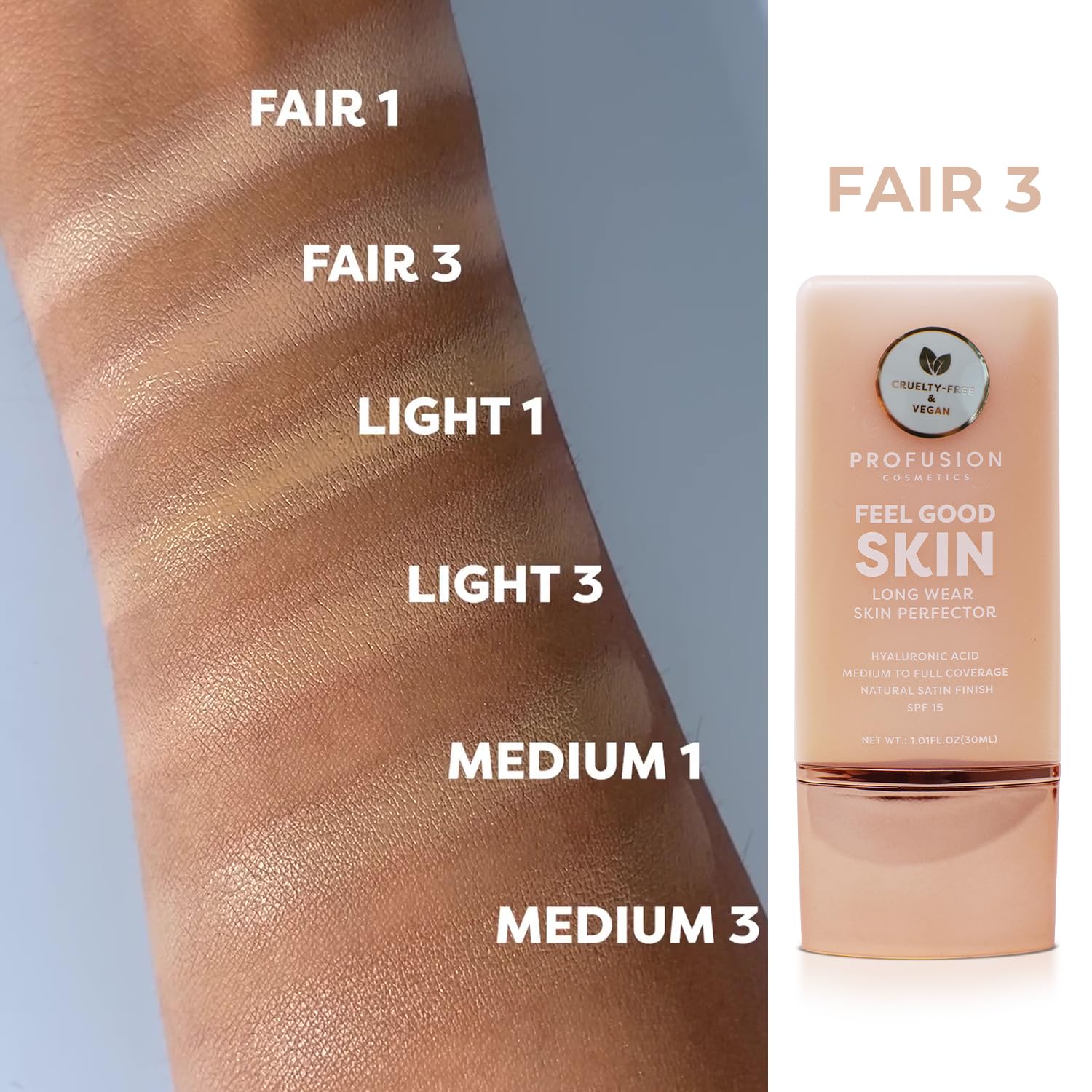 Profusion Cosmetics Lightweight Liquid Foundation with Hyaluronic Acid & SPF 15 4
