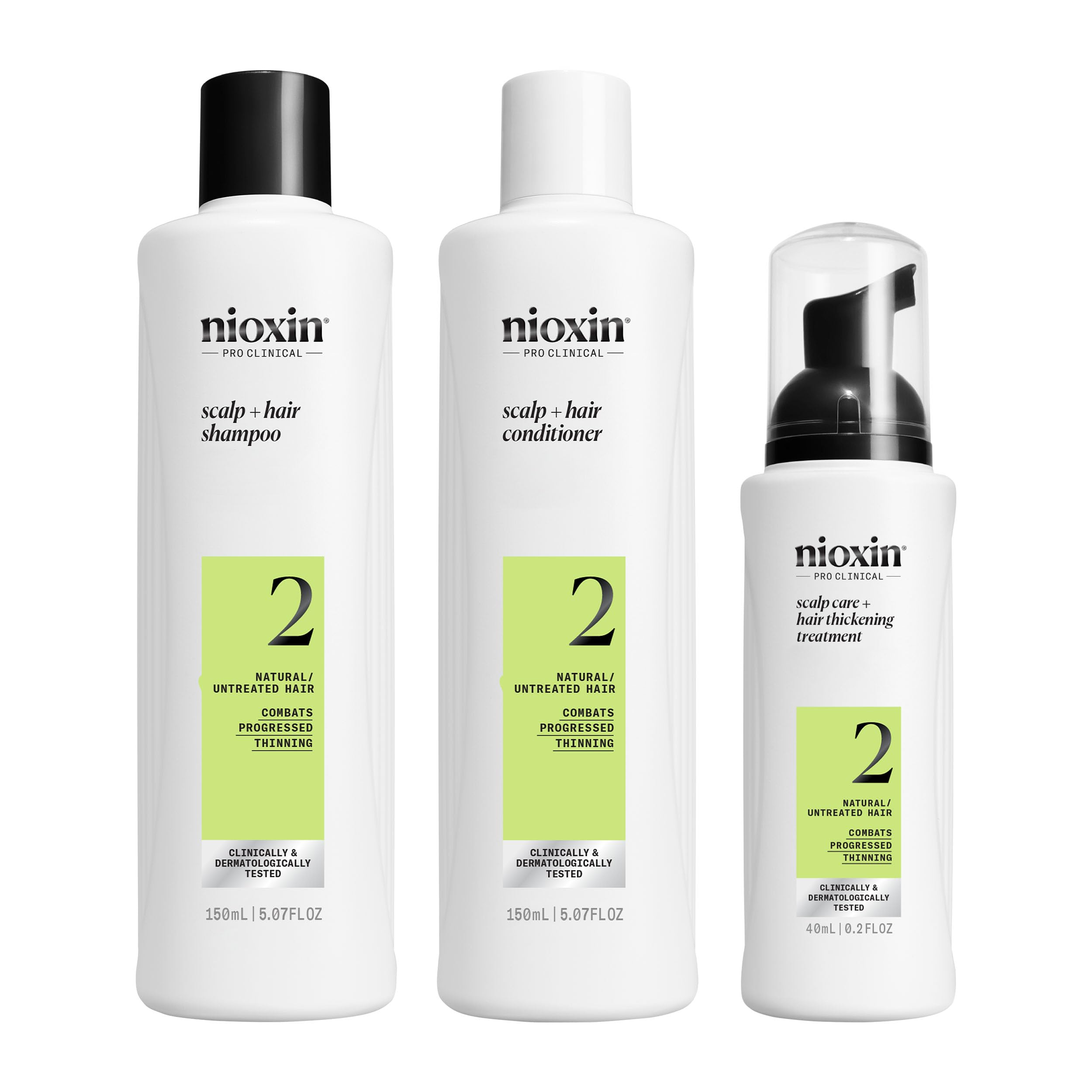 Nioxin Scalp + Hair Thickening System 2 Kit - Haarverdichtungssystem für natürliches Haar mit fortschreitender Ausdünnung - Shampoo, Spülung &amp; Kopfhautbehandlung (150+150+40ml)