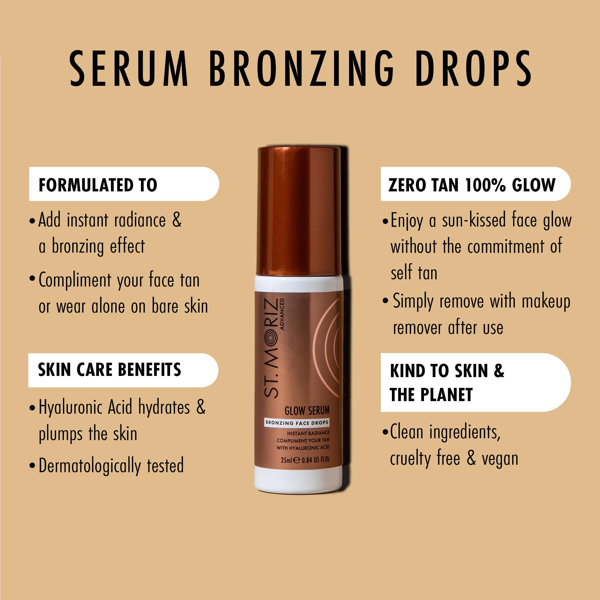 St Moriz Advanced Glow Serum Bronzing Drops with Hyaluronic Acid | Vegan | 25ml