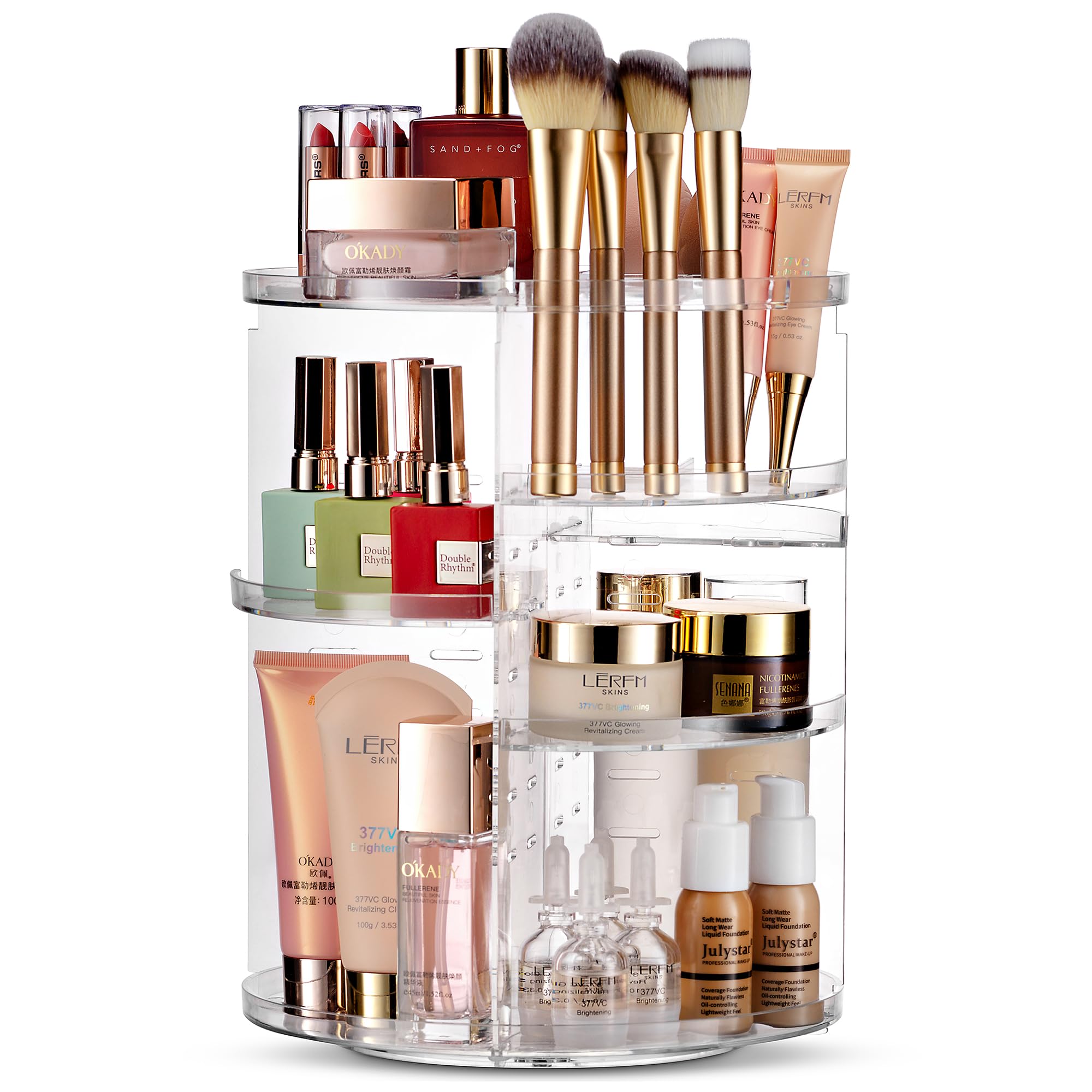 Masirs 360 Rotating Makeup Organizer with Adjustable Shelf Height