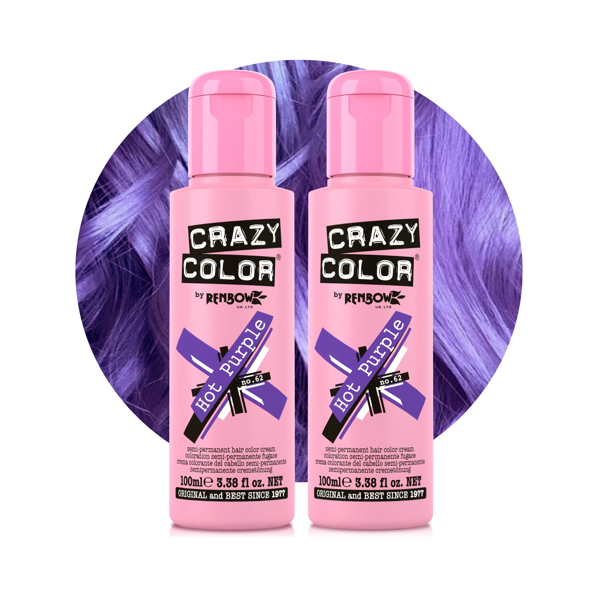 Crazy Color Vibrant Hot Purple Semi-Permanent Duo Haarfarbe. Hochpigmentiertes Königsblau. Pflegende und ölspendende vegane Formel | Ohne Bleichmittel oder Ammoniak | 200 ml