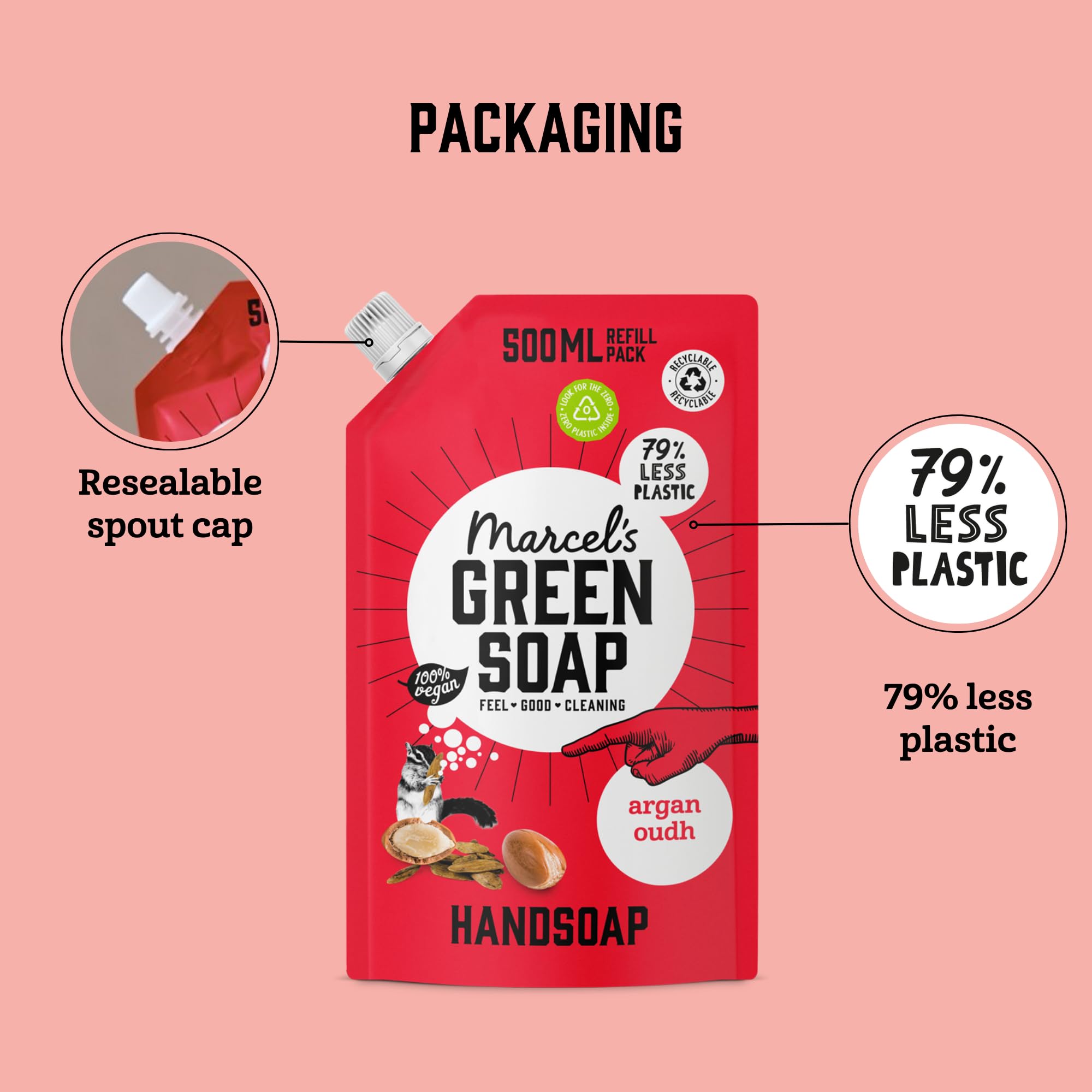 Marcel's Green Soap Argan & Oudh Hand Soap Refill Pack - 97% Biodegradable 6