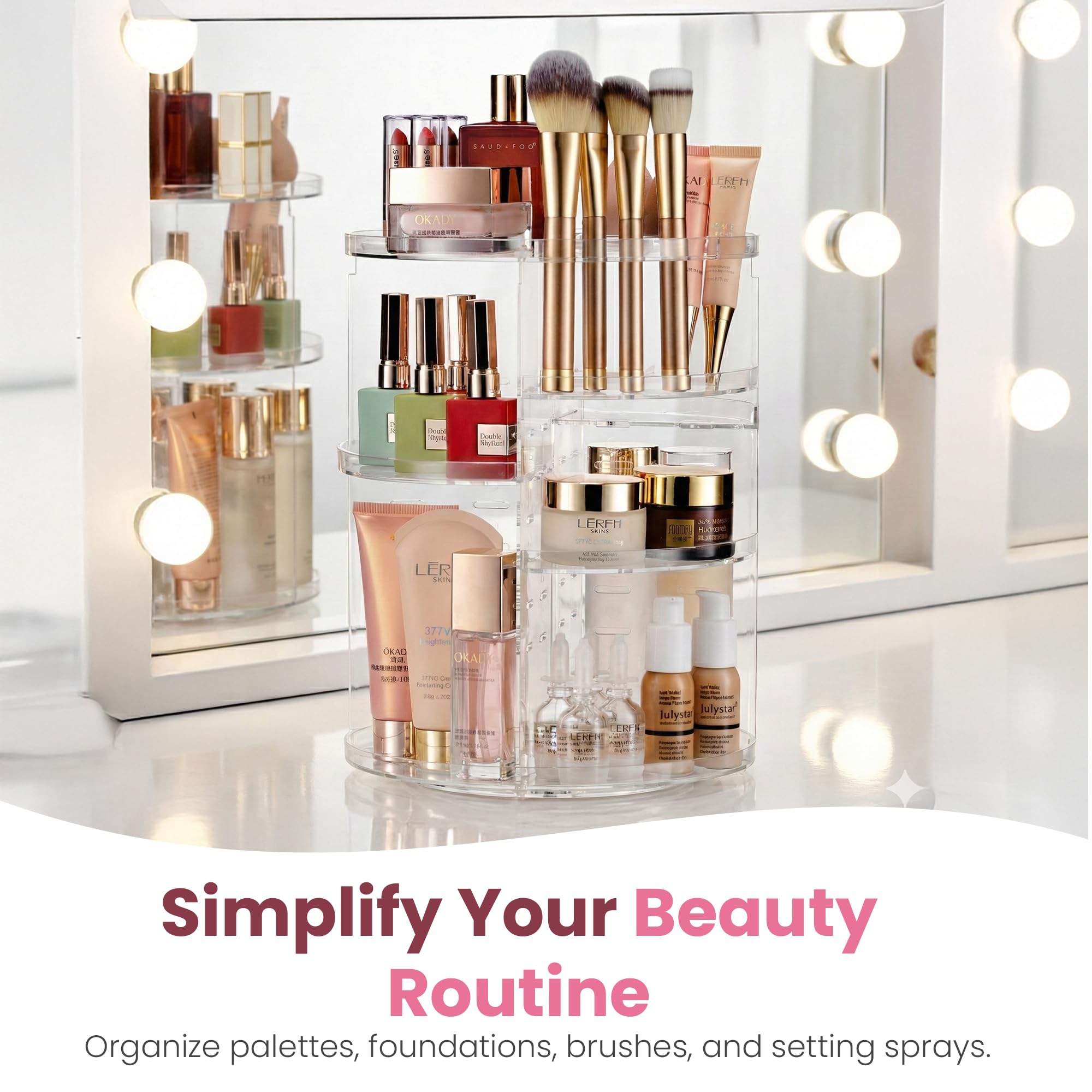 Masirs 360 Rotating Makeup Organizer with Adjustable Shelf Height 7