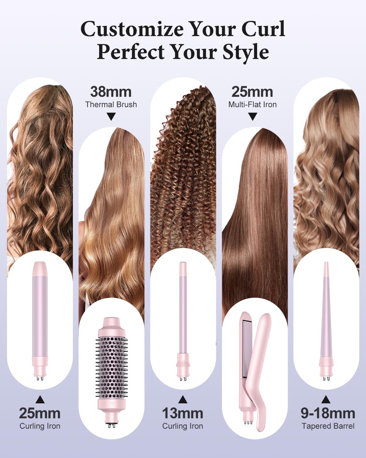 BESTOPE PRO 5-in-1 Hair Styling Set: Curling Wand, Straightener, Thermal Brush & 13 Temp Controls