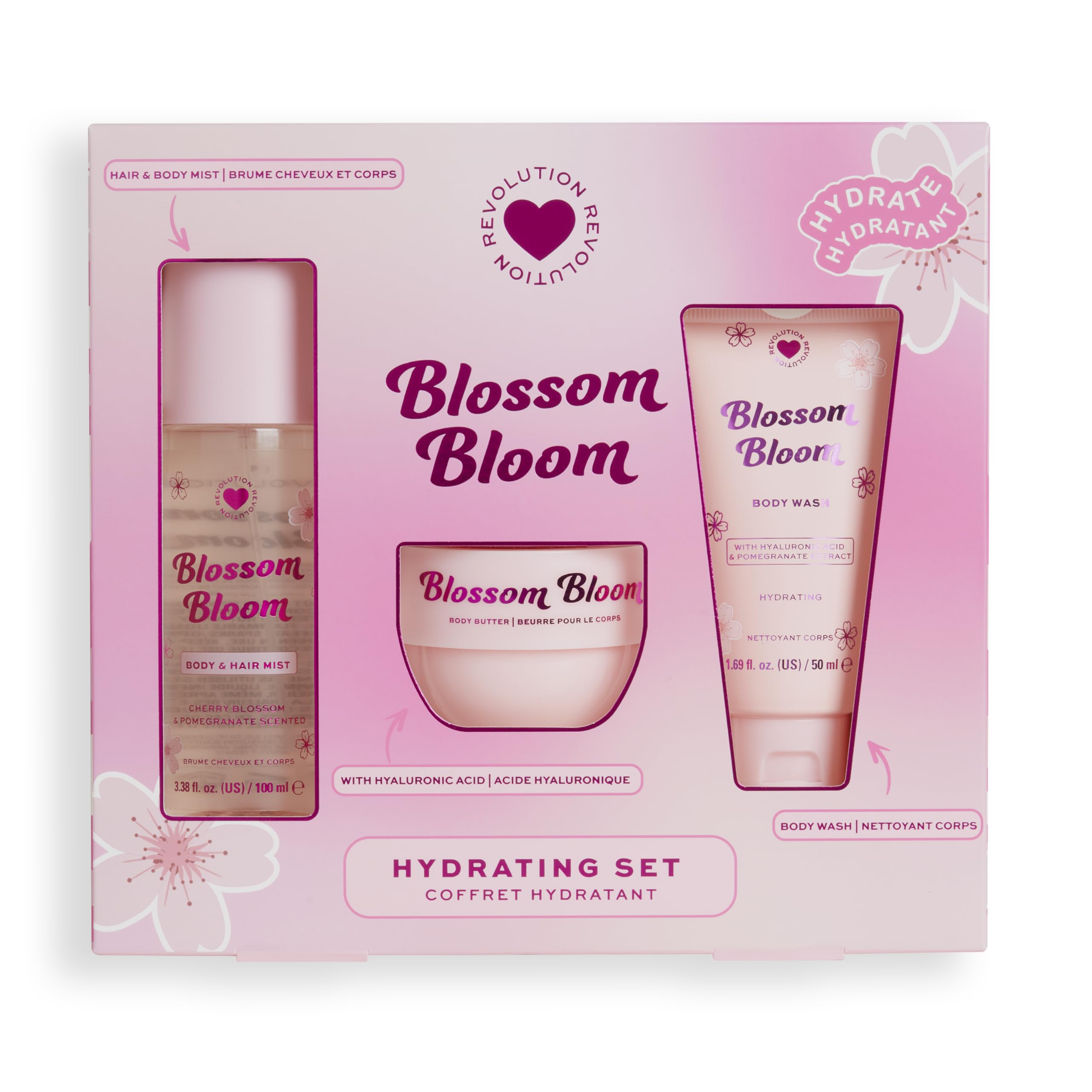 I Heart Revolution Blossom Bloom Bath & Body Gift Set with Body Wash, Cream & Mist