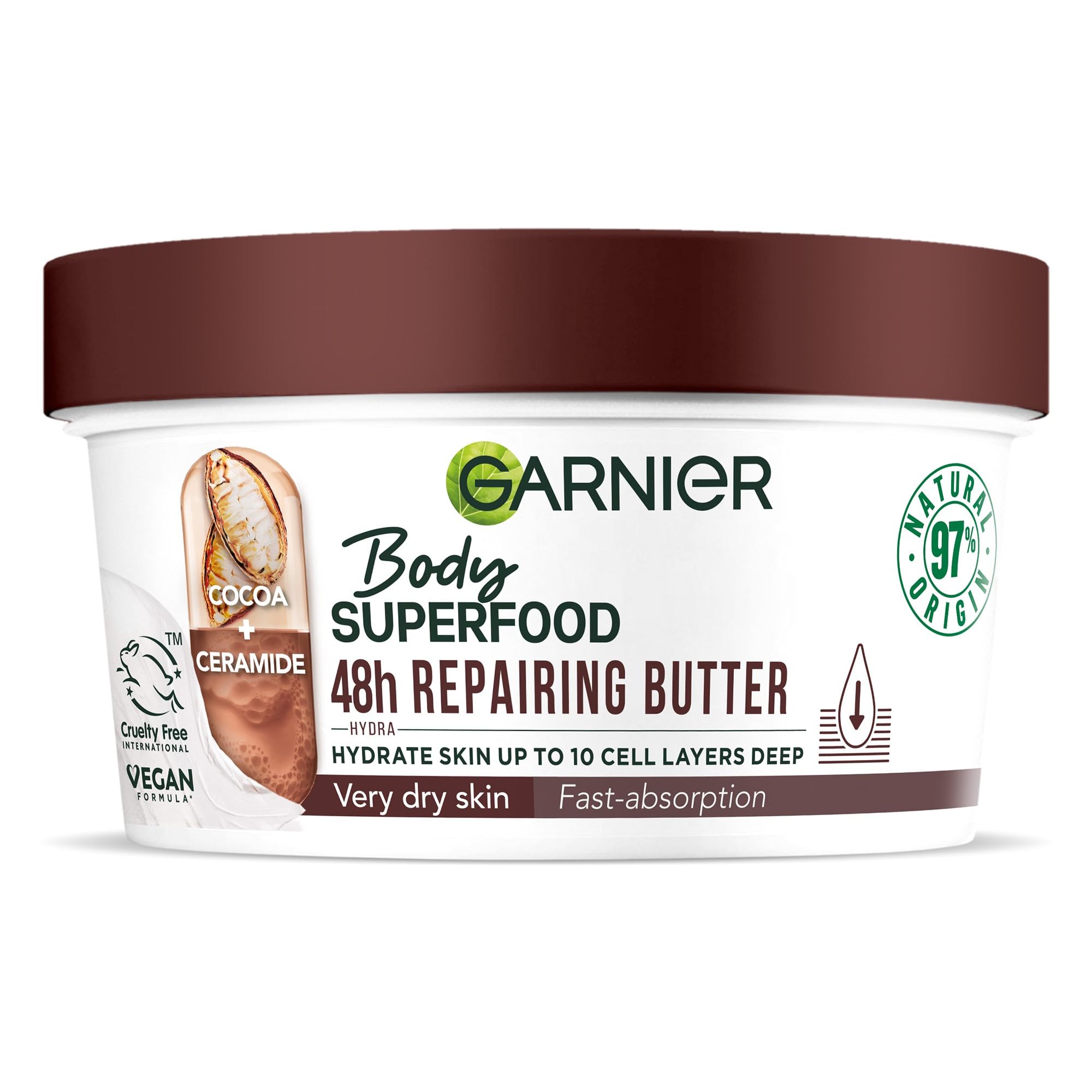 Garnier Body Superfood Repairing Body Butter with Cocoa & Ceramide for Dry Skin