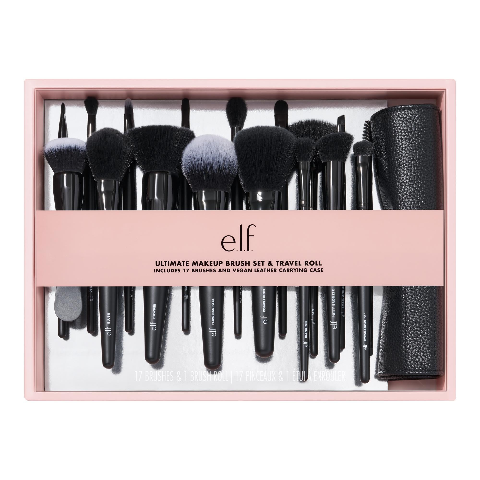 e.l.f. Ultimate Makeup Brush Set & Travel Roll - 17-Piece Vegan Brush Kit